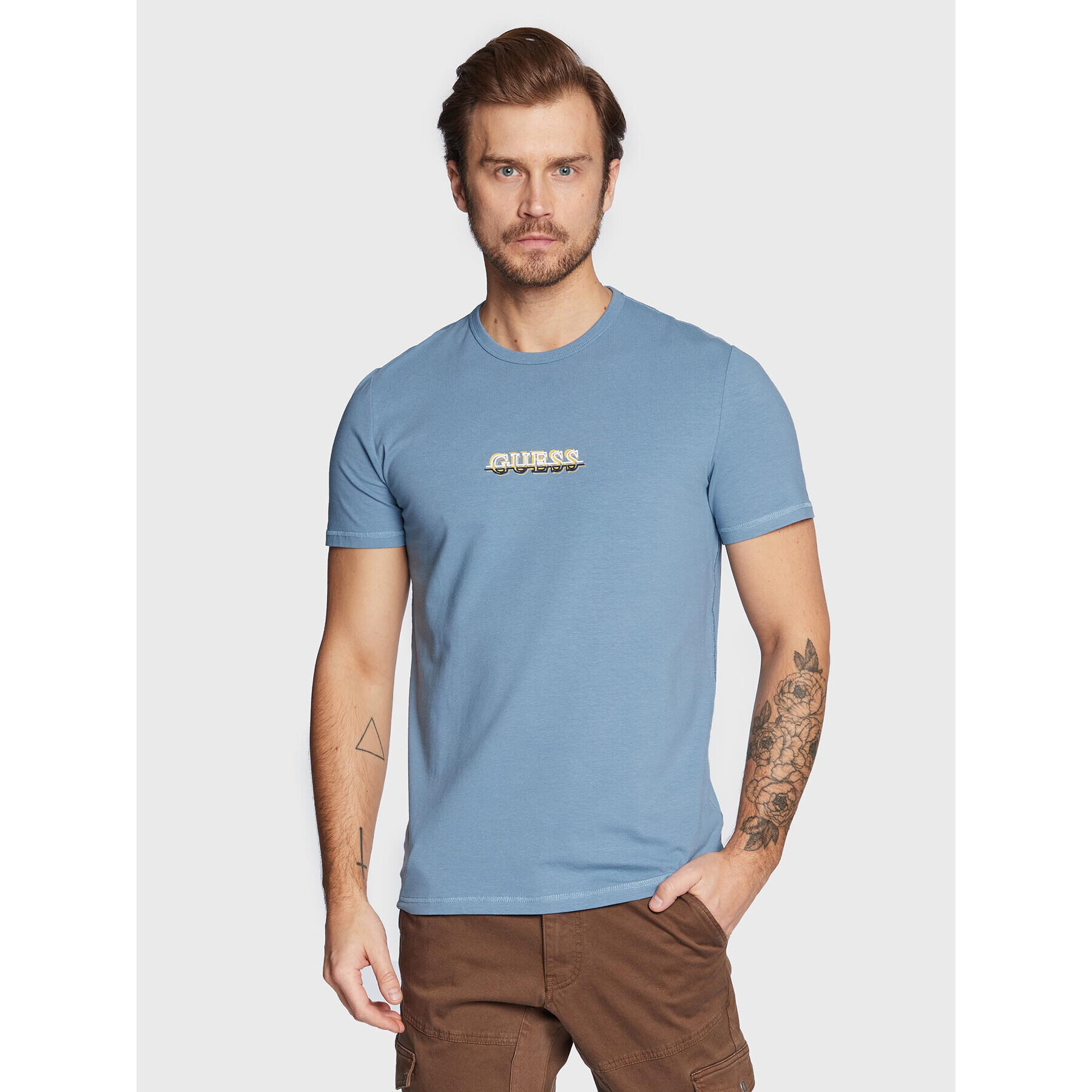 Guess T-Shirt M3RI11 J1314 Modrá Slim Fit - Pepit.cz