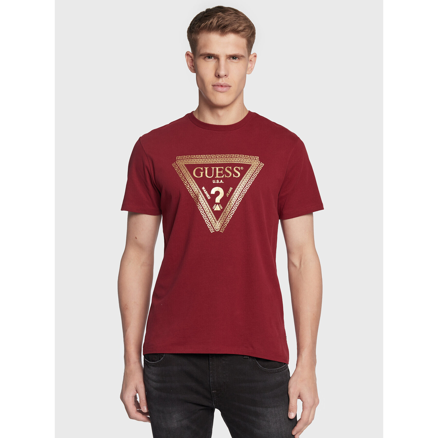 Guess T-Shirt M3RI68 KBDK0 Bordó Slim Fit - Pepit.cz