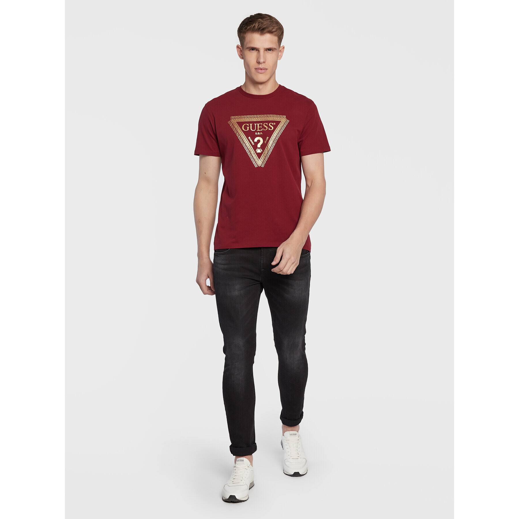 Guess T-Shirt M3RI68 KBDK0 Bordó Slim Fit - Pepit.cz