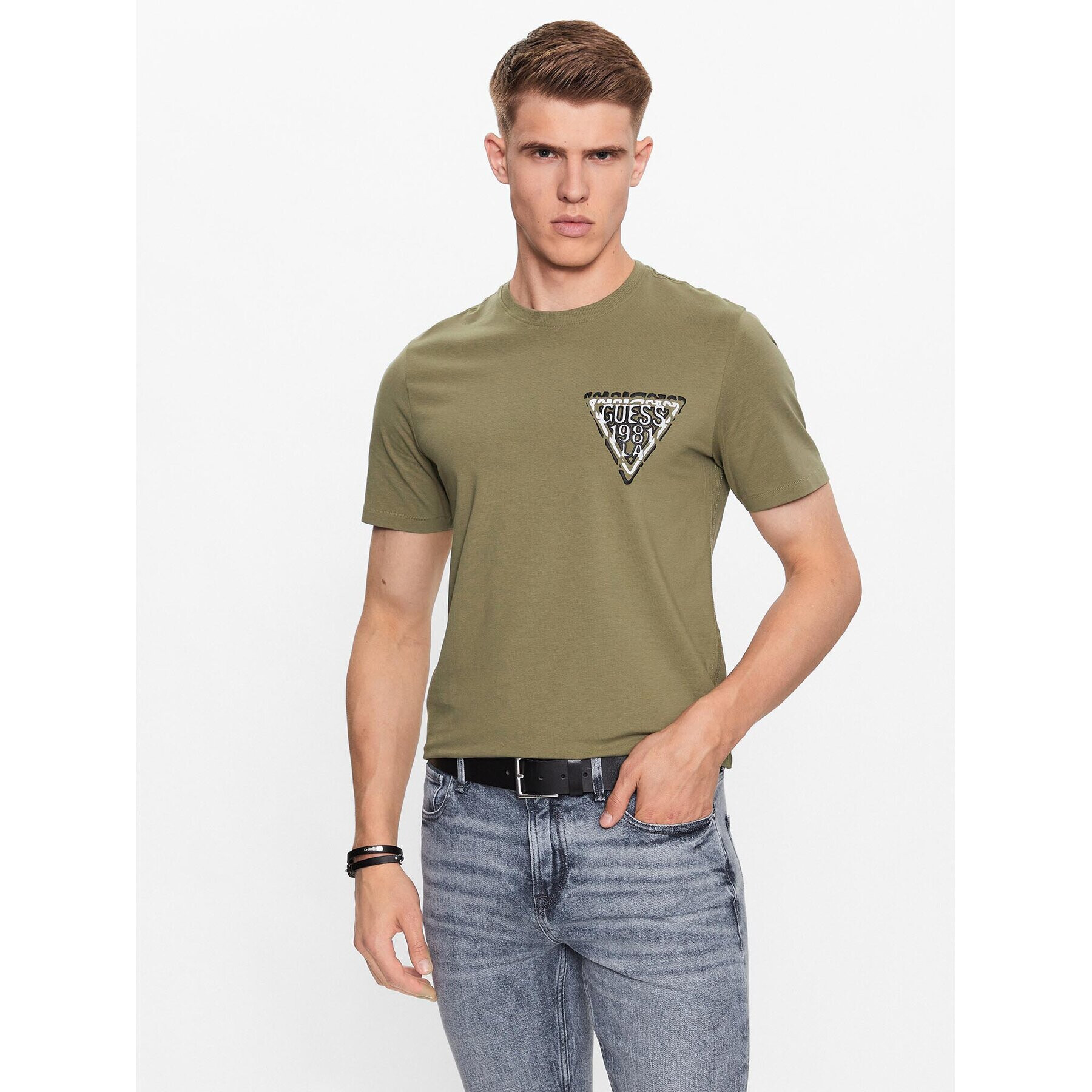 Guess T-Shirt M3YI22 J1314 Zelená Slim Fit - Pepit.cz