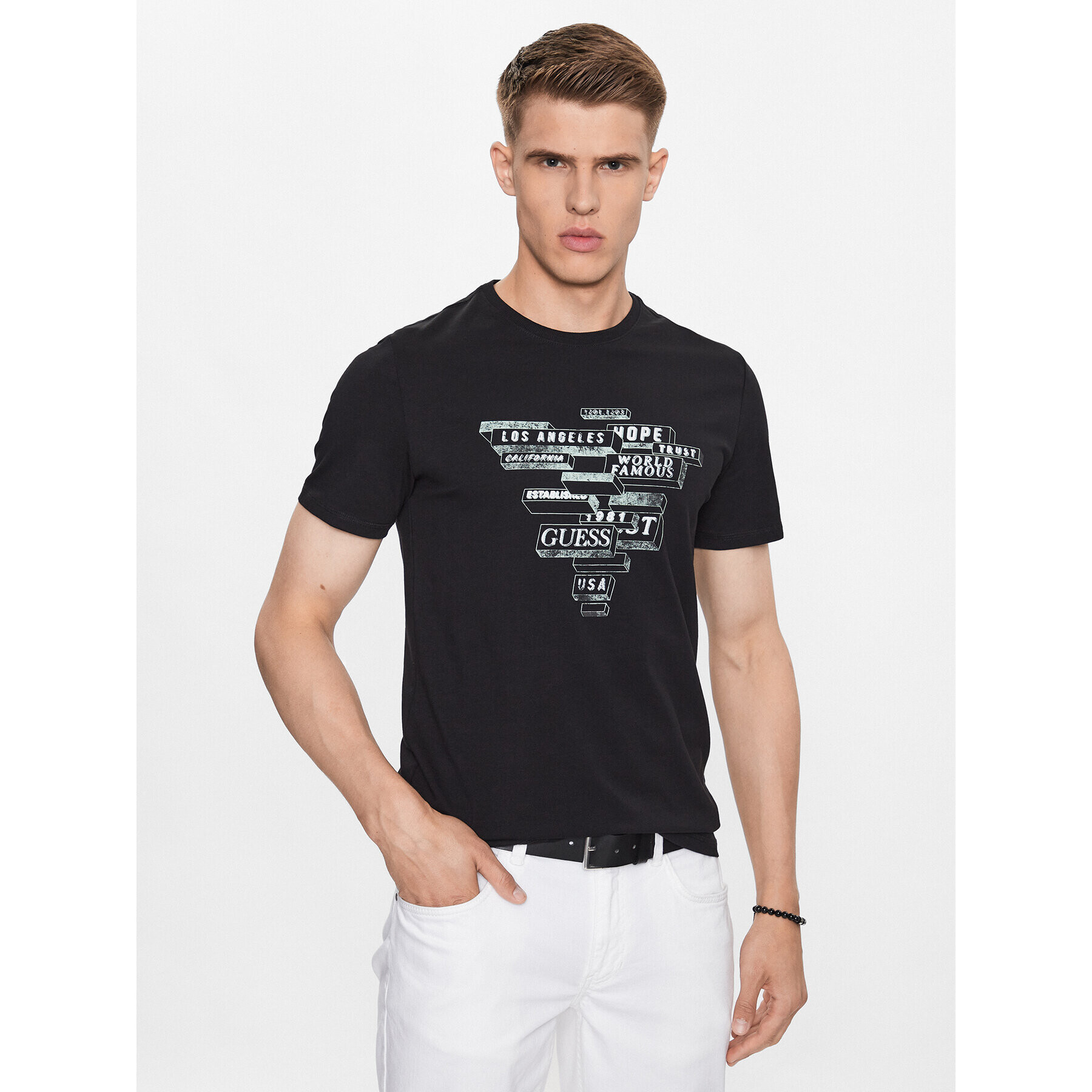 Guess T-Shirt M3YI23 J1314 Černá Slim Fit - Pepit.cz