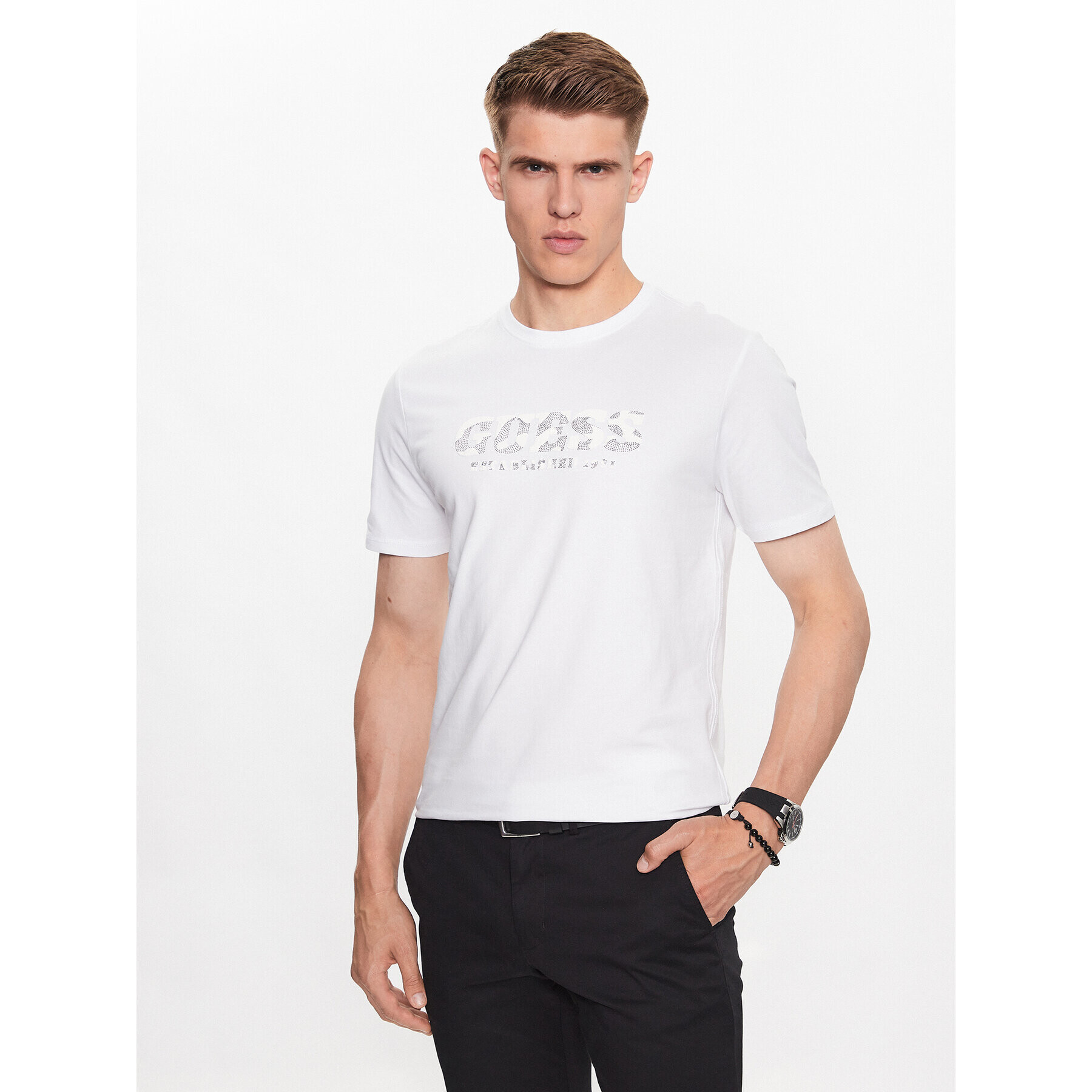 Guess T-Shirt M3YI26 J1314 Bílá Slim Fit - Pepit.cz