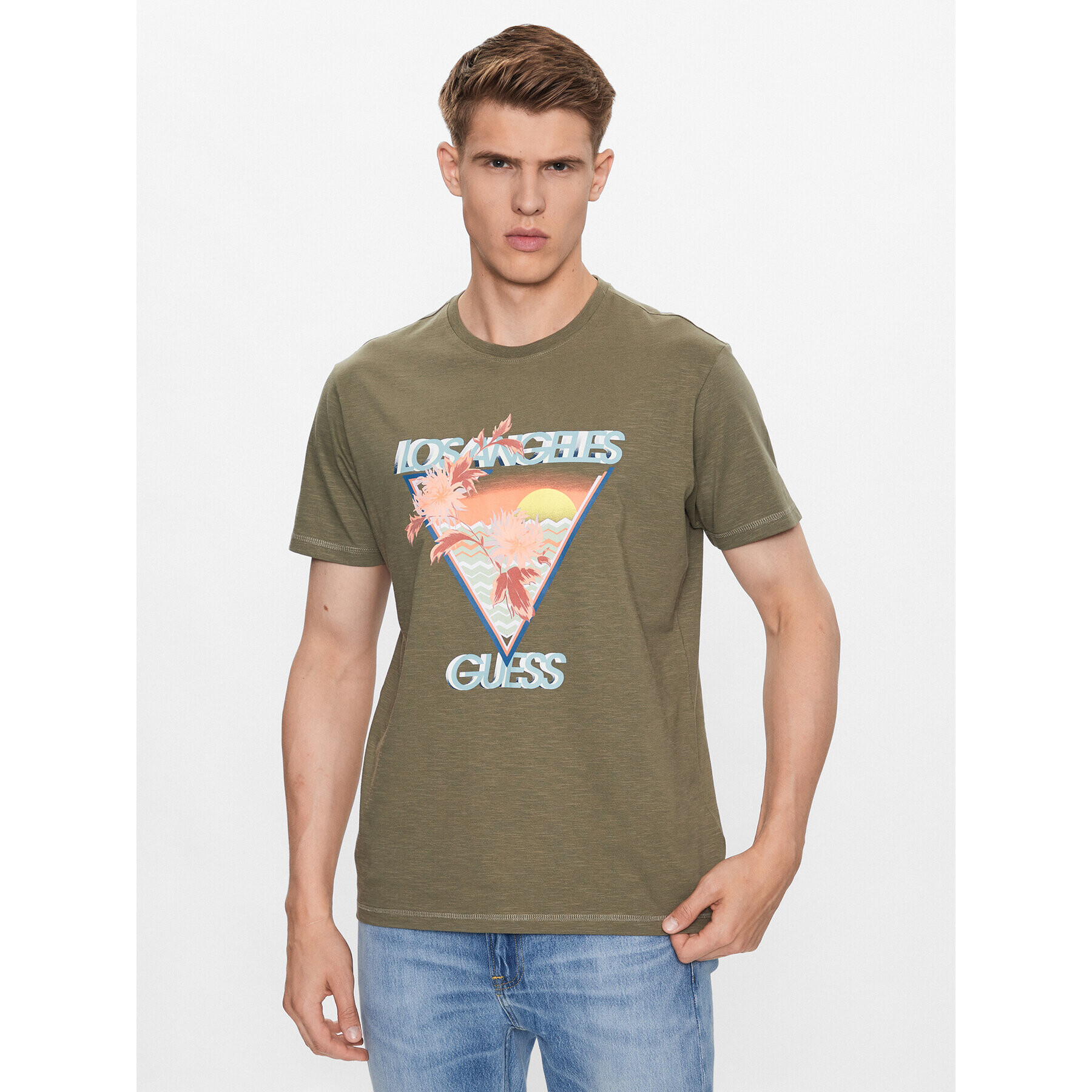 Guess T-Shirt M3YI68 K6XN4 Khaki Regular Fit - Pepit.cz