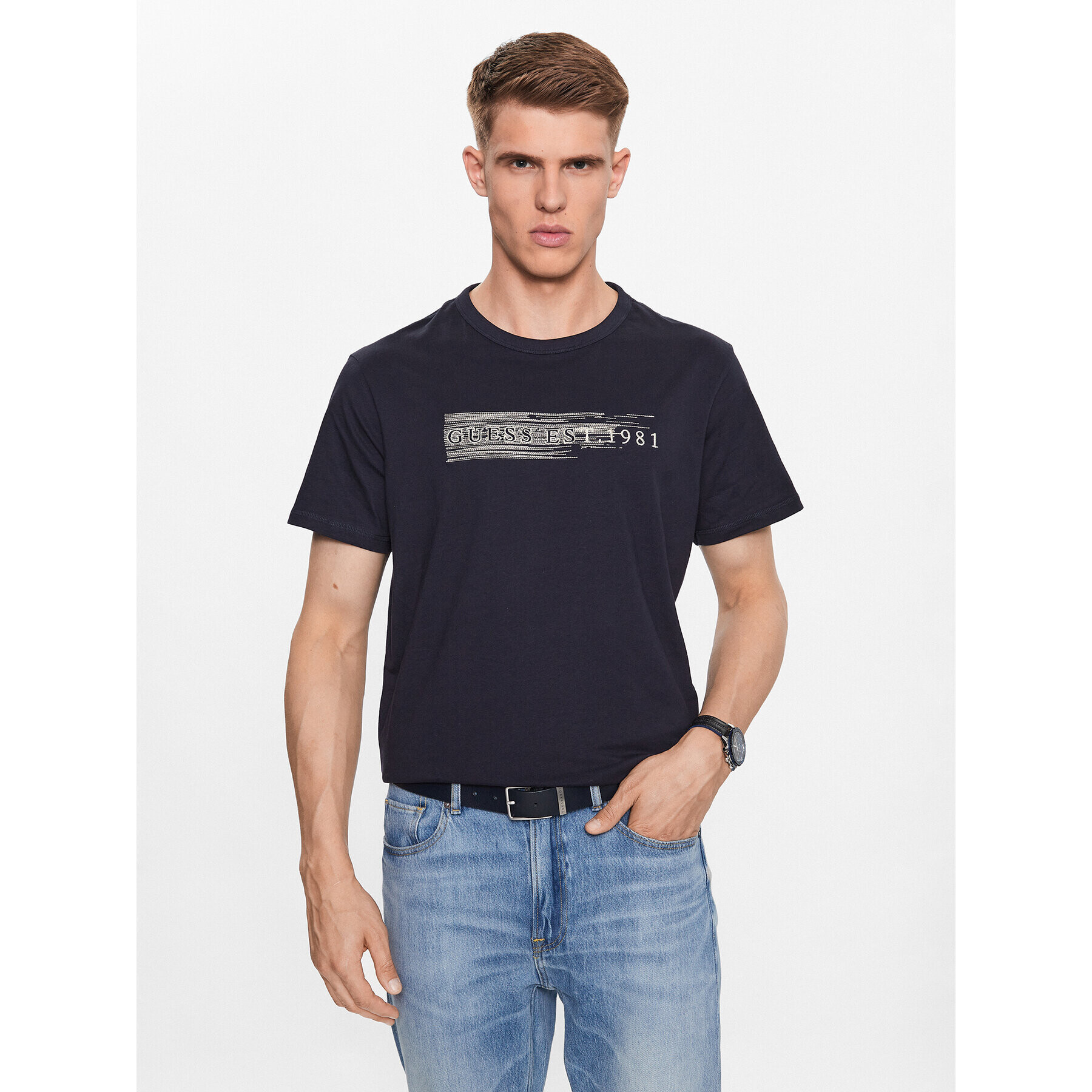 Guess T-Shirt M3YI89 K8FQ4 Tmavomodrá Regular Fit - Pepit.cz