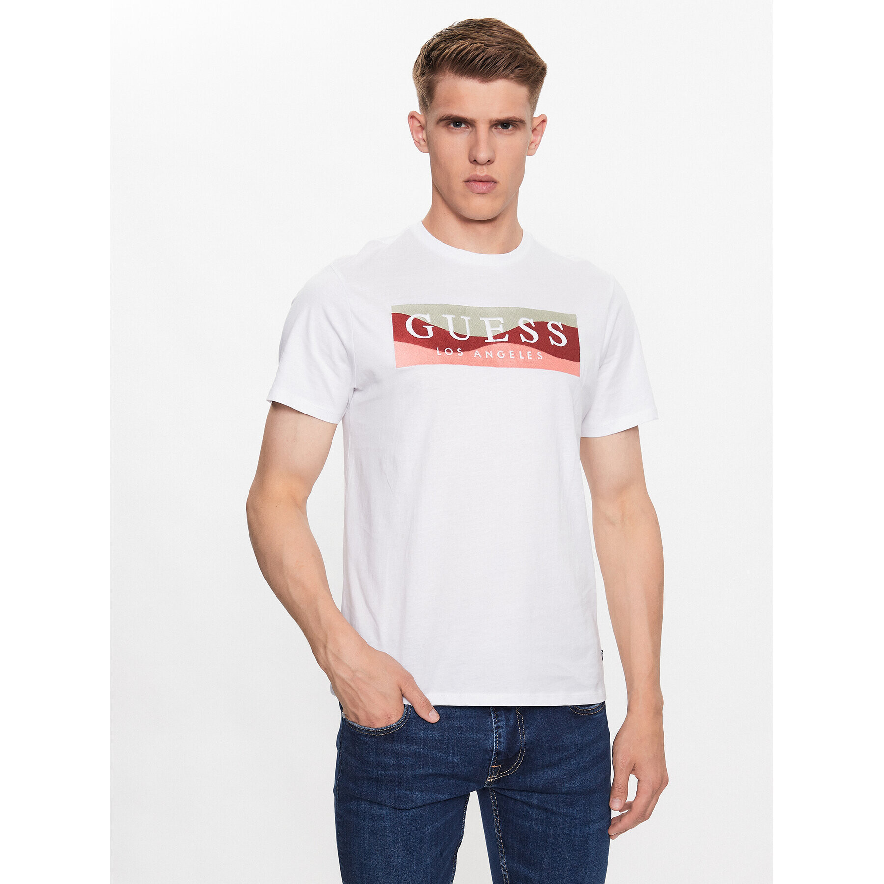 Guess T-Shirt M3YI90 K9RM1 Bílá Slim Fit - Pepit.cz