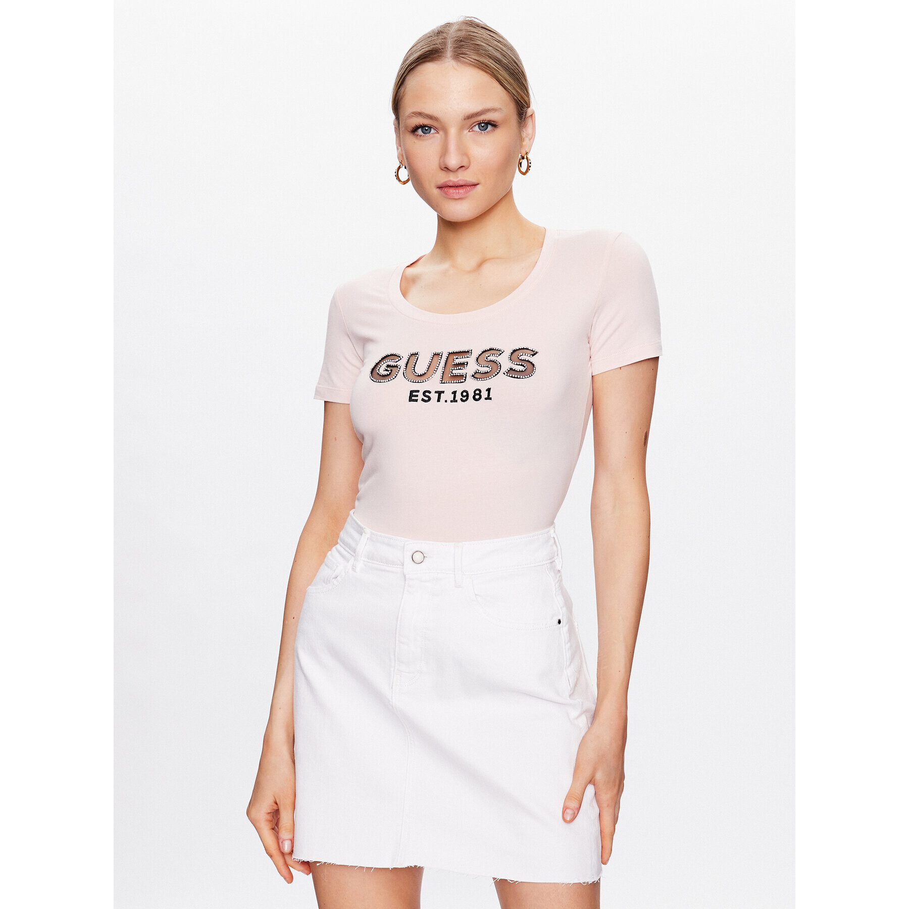 Guess T-Shirt Mesh Logo W3GI35 J1300 Růžová Slim Fit - Pepit.cz