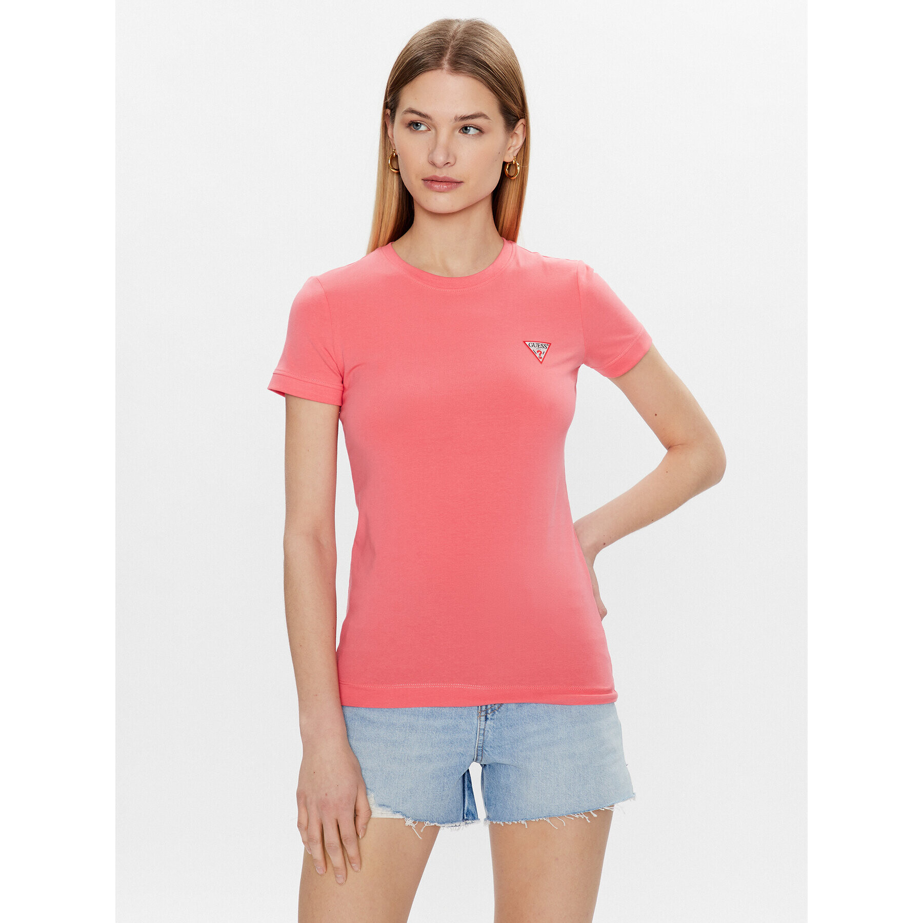 Guess T-Shirt Mini Triangle W2YI44 J1311 Růžová Slim Fit - Pepit.cz