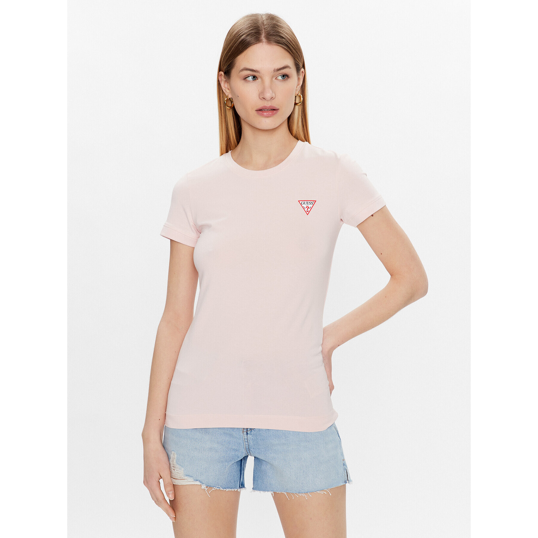 Guess T-Shirt Mini Triangle W2YI44 J1311 Růžová Slim Fit - Pepit.cz