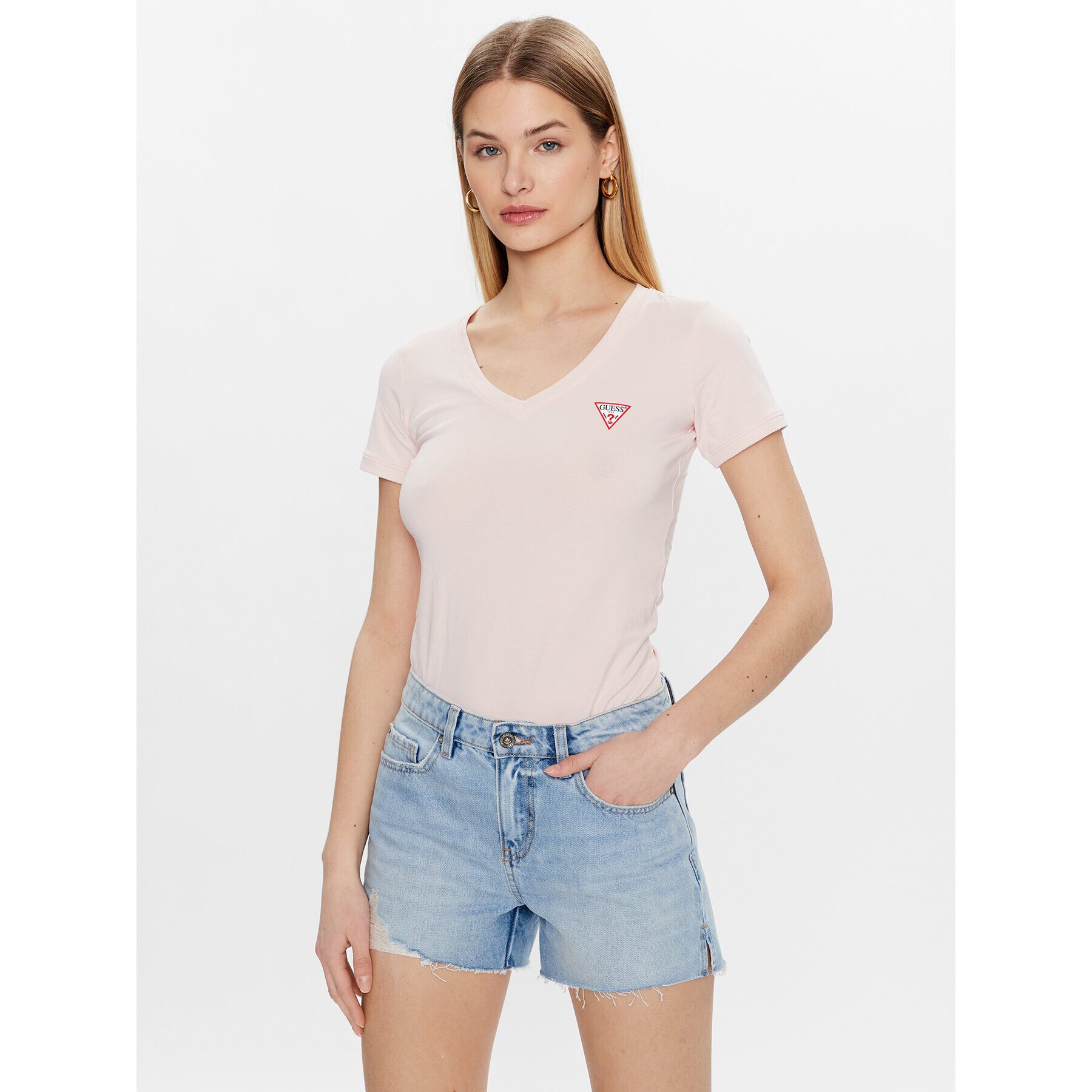 Guess T-Shirt Mini Triangle W2YI45 J1311 Růžová Slim Fit - Pepit.cz