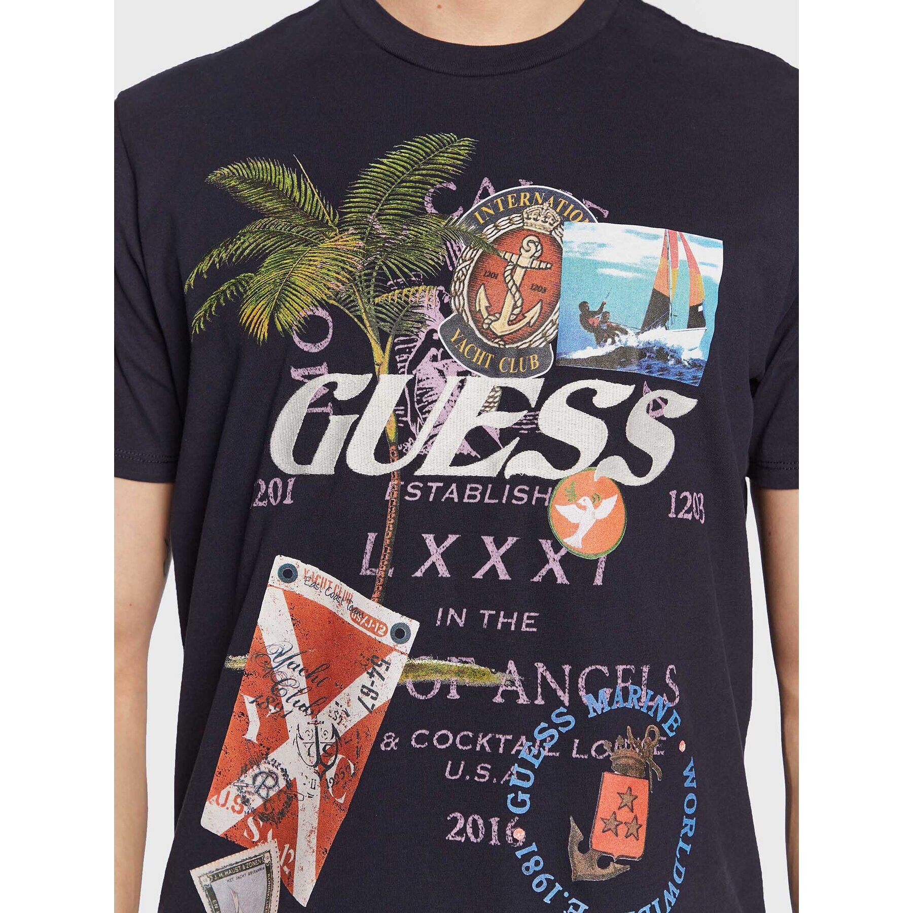 Guess T-Shirt Nautical Collage M3GI38 KBDL0 Tmavomodrá Regular Fit - Pepit.cz