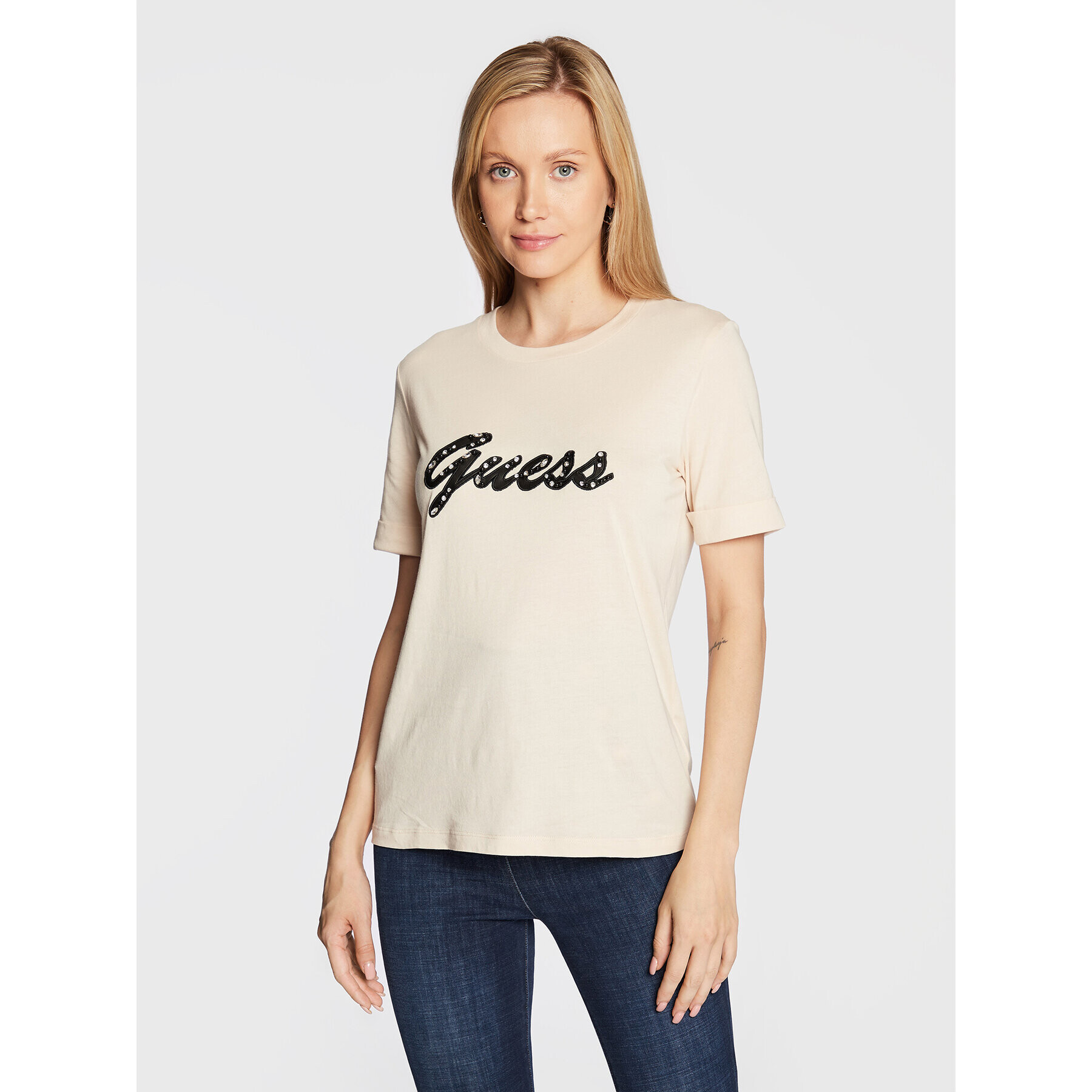 Guess T-Shirt Nichita W2BI15 K46D1 Béžová Regular Fit - Pepit.cz