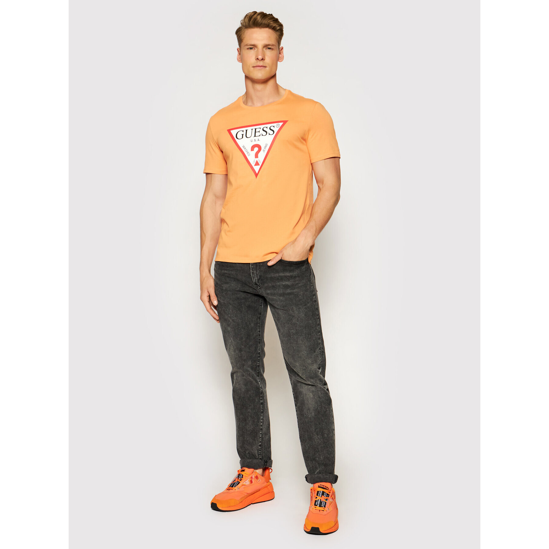 Guess T-Shirt Original Logo M1RI71 I3Z11 Oranžová Slim Fit - Pepit.cz