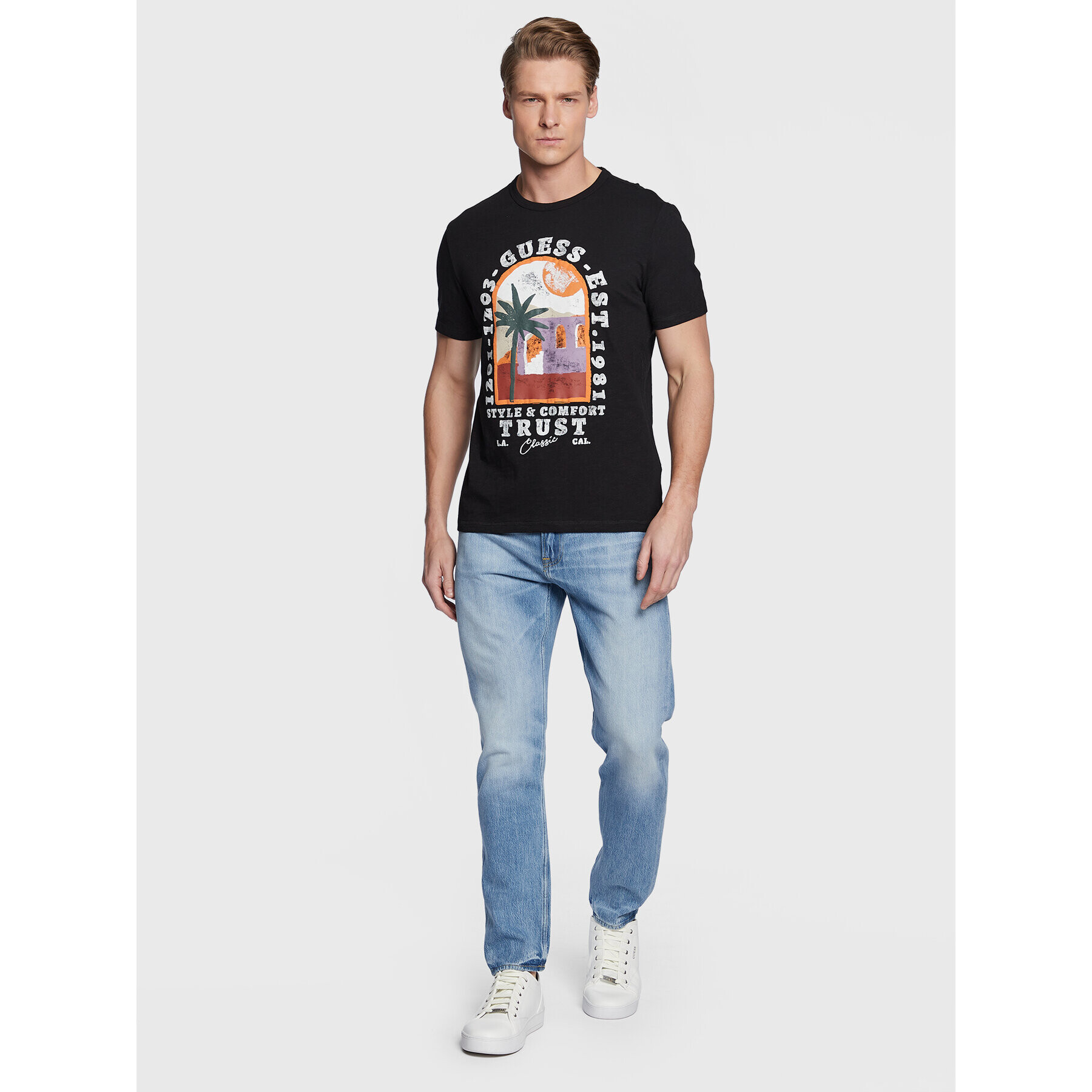 Guess T-Shirt Palm Window M3GI10 K6XN4 Černá Slim Fit - Pepit.cz