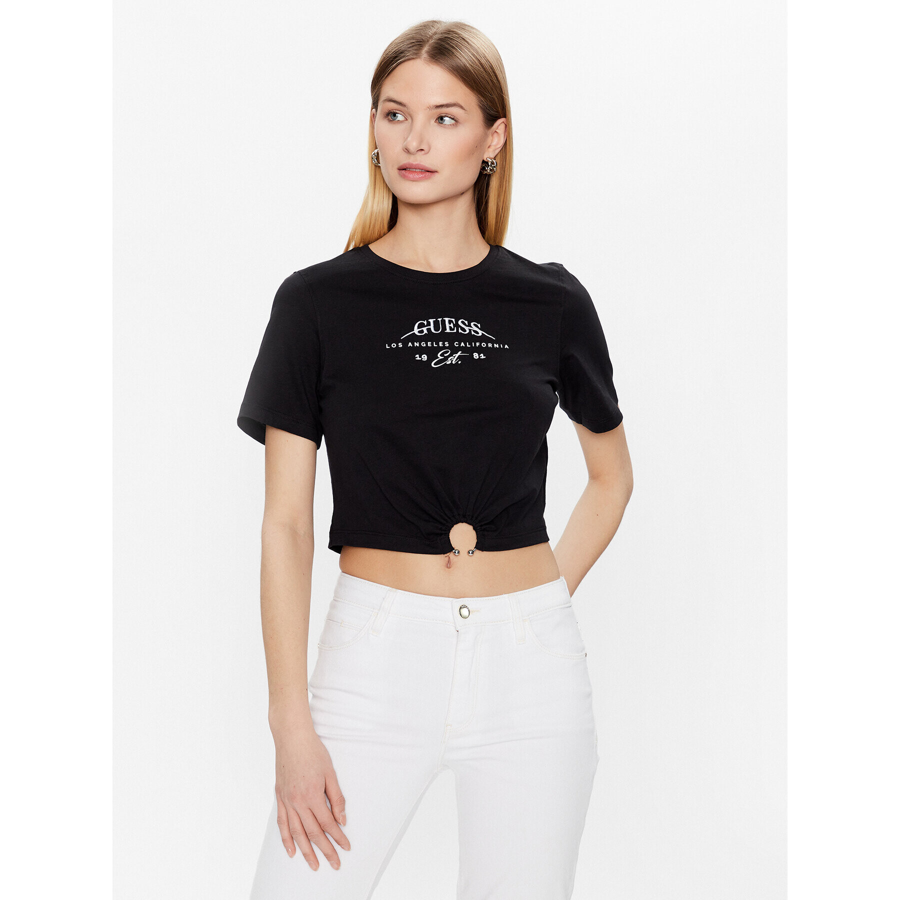 Guess T-Shirt Piercing W3GI23 JA914 Černá Boxy Fit - Pepit.cz