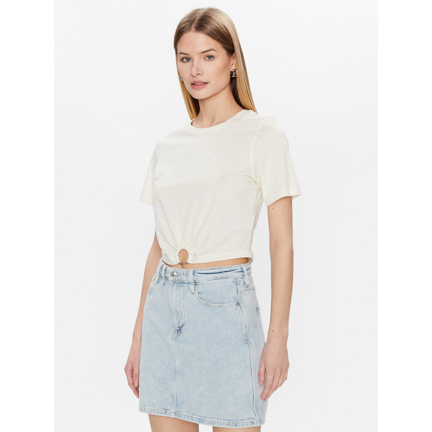 Guess T-Shirt Piercing W3GI23 JA914 Écru Boxy Fit - Pepit.cz