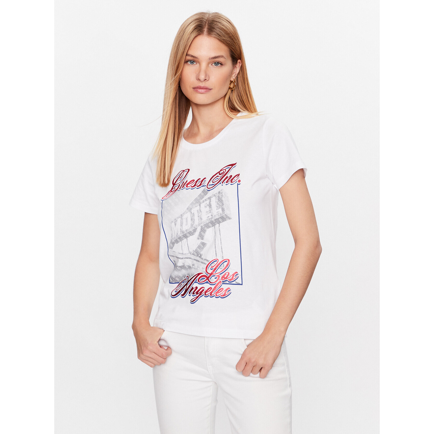 Guess T-Shirt Postcard W3GI20 JA914 Bílá Regular Fit - Pepit.cz