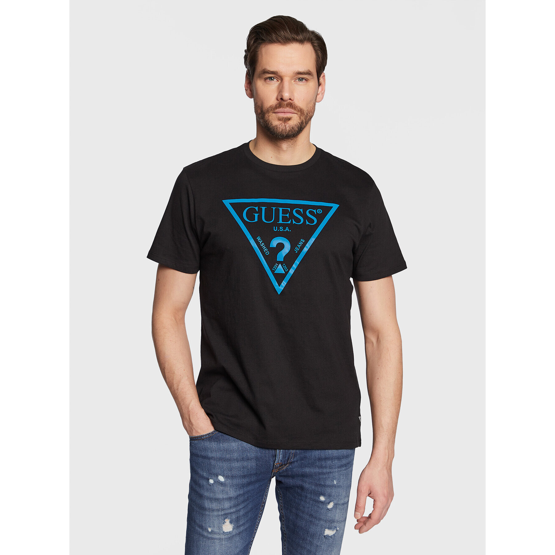 Guess T-Shirt Reflective Logo M3GI44 K9RM1 Černá Slim Fit - Pepit.cz