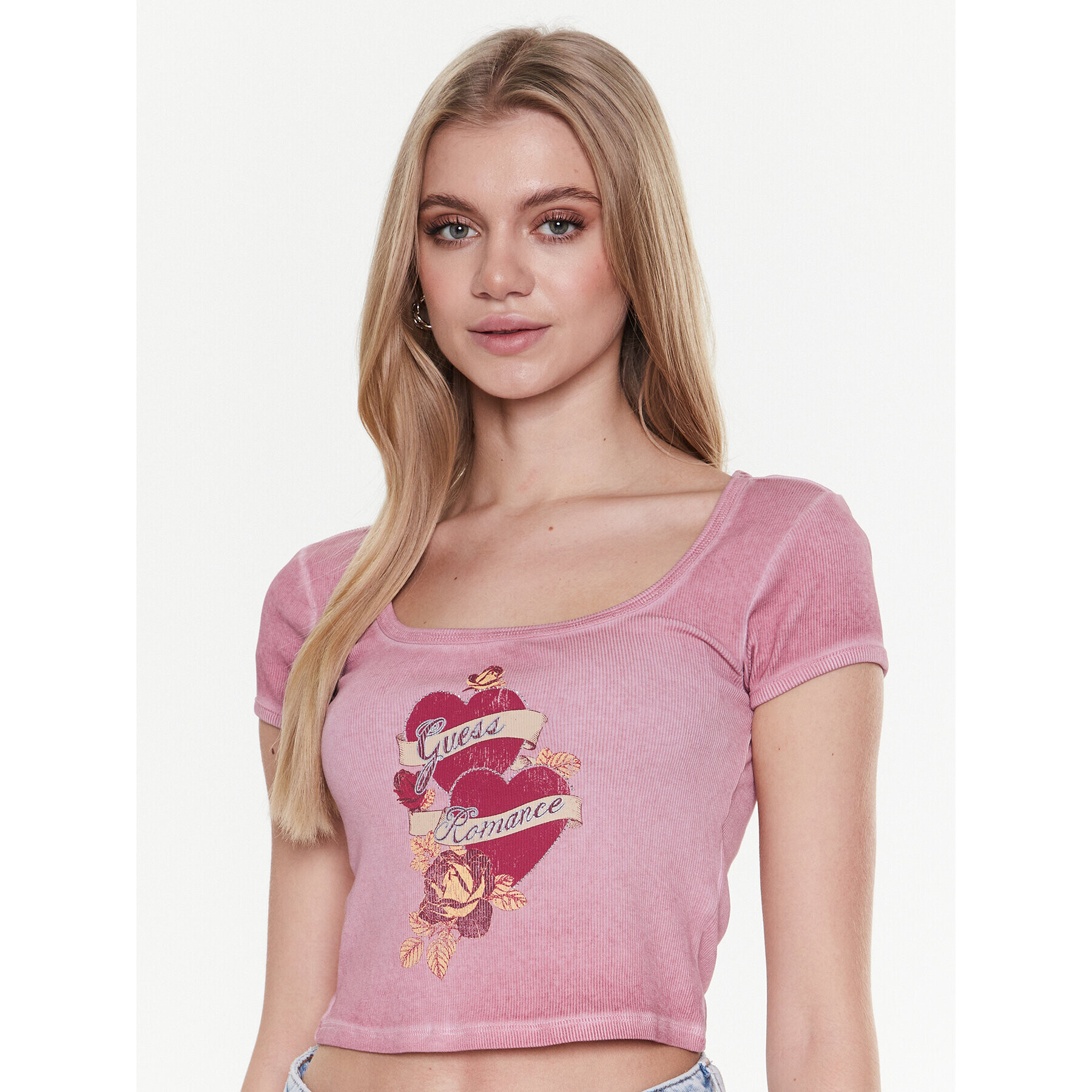 Guess T-Shirt Romance W3RI07 KA0H1 Růžová Slim Fit - Pepit.cz