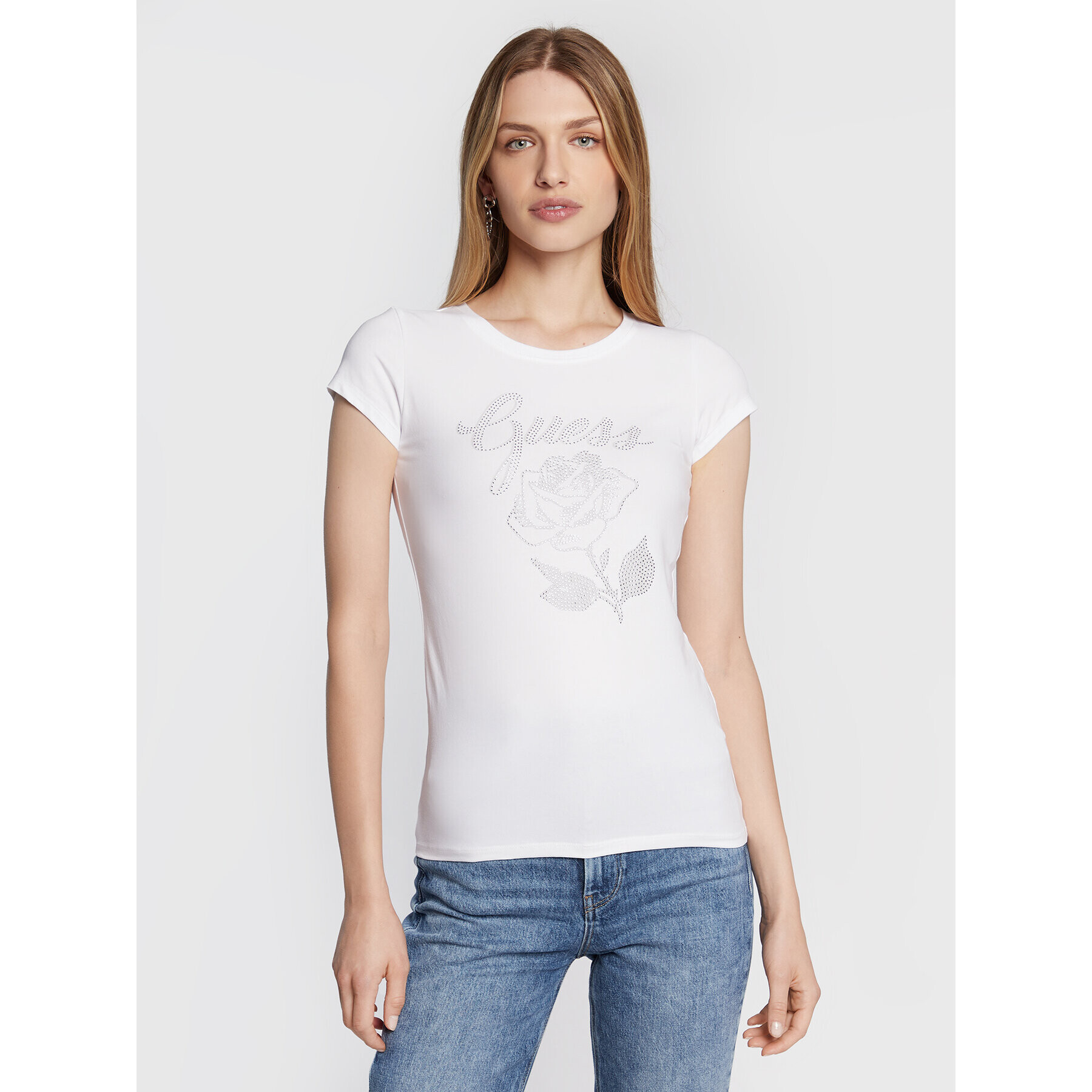 Guess T-Shirt Rose Logo W2BI29 KA0Q3 Bílá Slim Fit - Pepit.cz