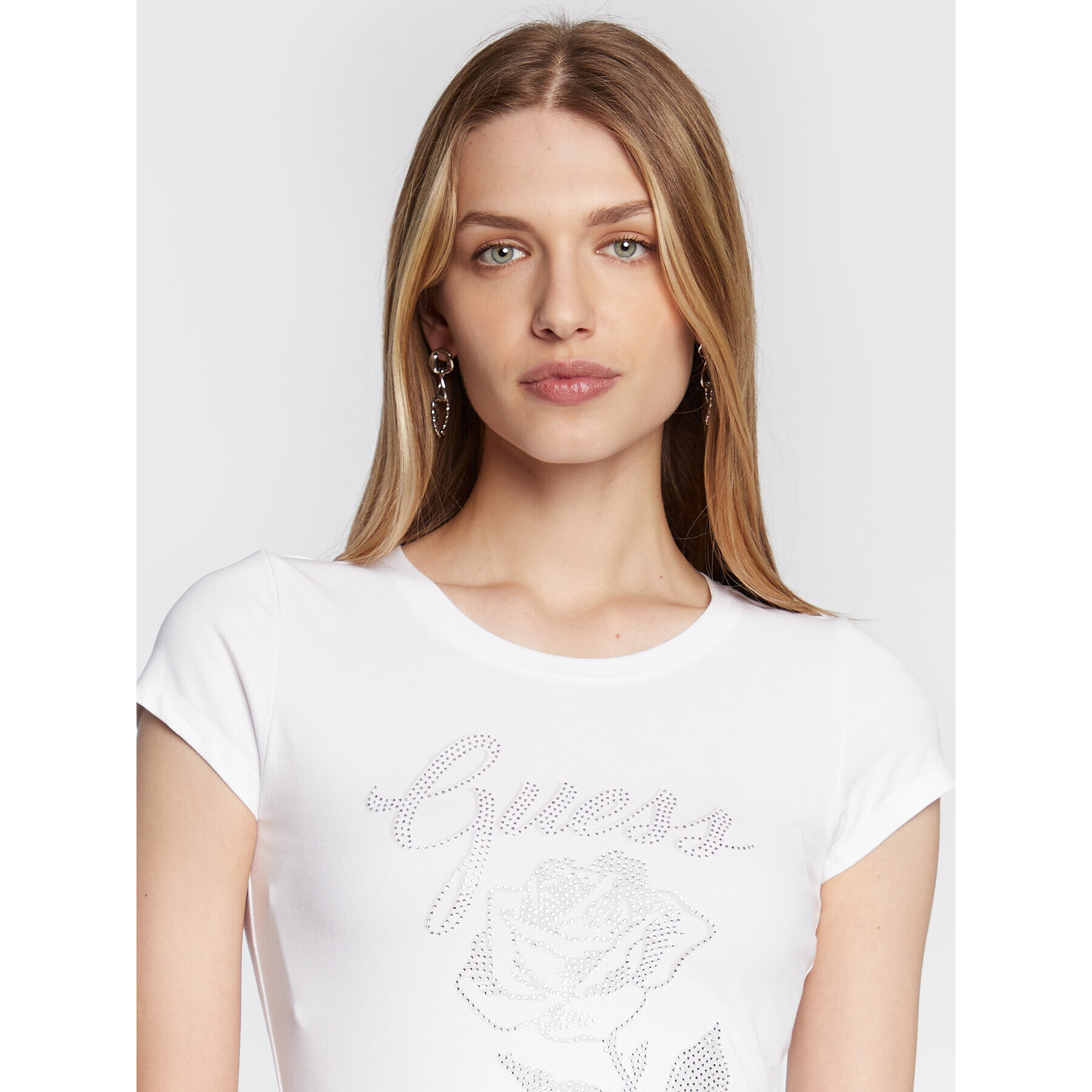 Guess T-Shirt Rose Logo W2BI29 KA0Q3 Bílá Slim Fit - Pepit.cz