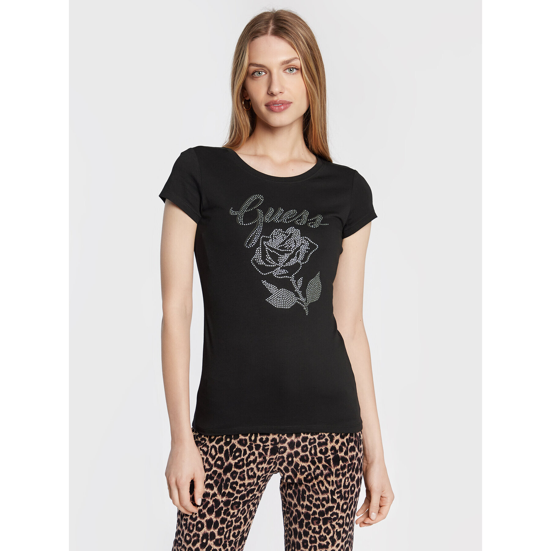 Guess T-Shirt Rose Logo W2BI29 KA0Q3 Černá Slim Fit - Pepit.cz