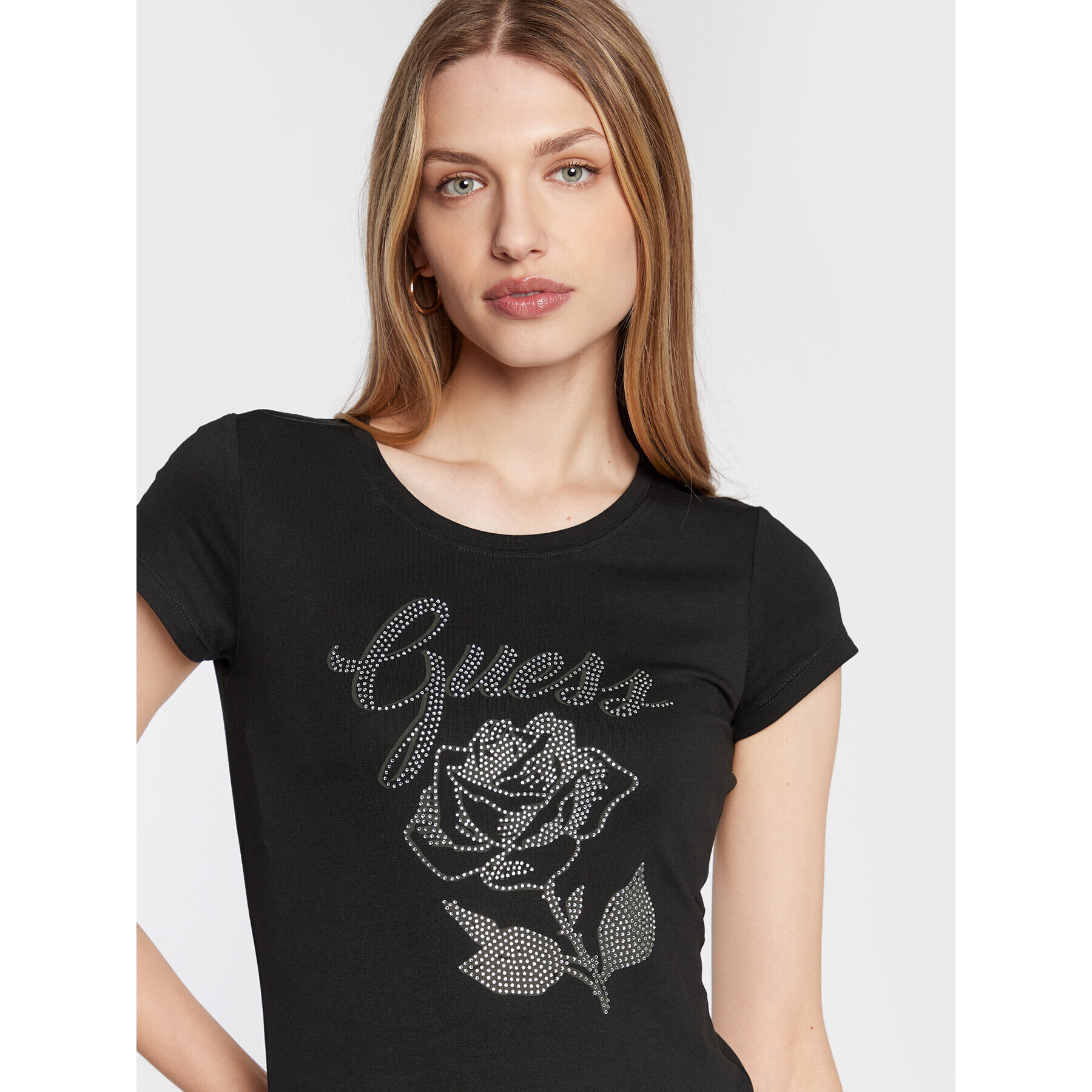 Guess T-Shirt Rose Logo W2BI29 KA0Q3 Černá Slim Fit - Pepit.cz