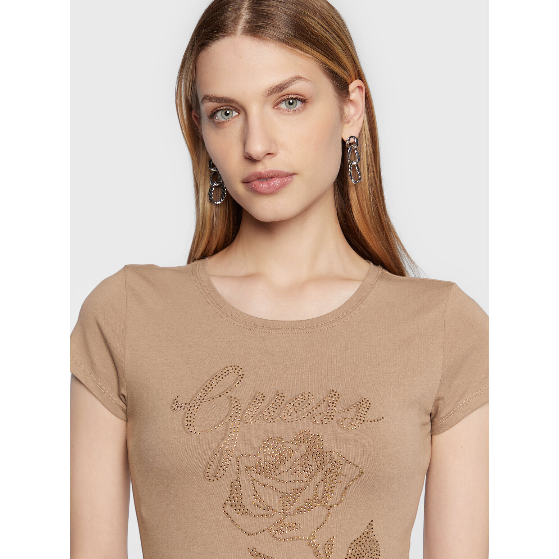 Guess T-Shirt Rose Logo W2BI29 KA0Q3 Hnědá Slim Fit - Pepit.cz