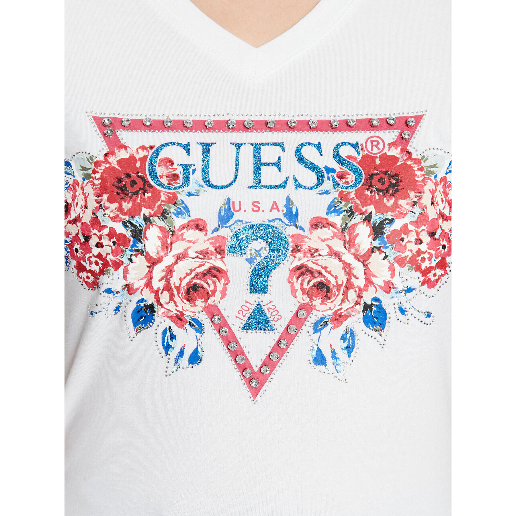 Guess T-Shirt Roses W3BI56 J1314 Bílá Slim Fit - Pepit.cz