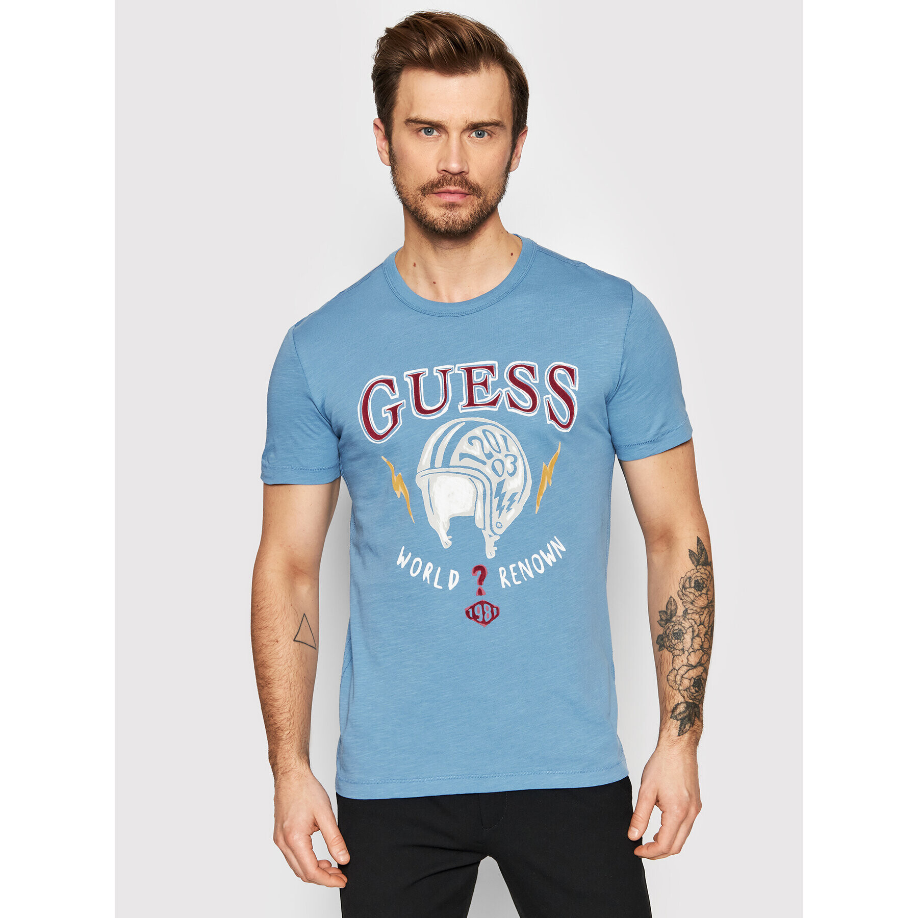 Guess T-Shirt Route M2GI02 K6XN1 Modrá Slim Fit - Pepit.cz