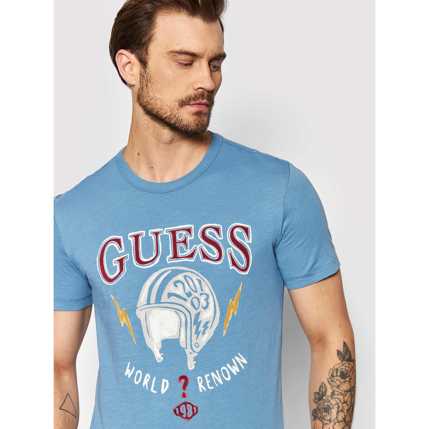 Guess T-Shirt Route M2GI02 K6XN1 Modrá Slim Fit - Pepit.cz