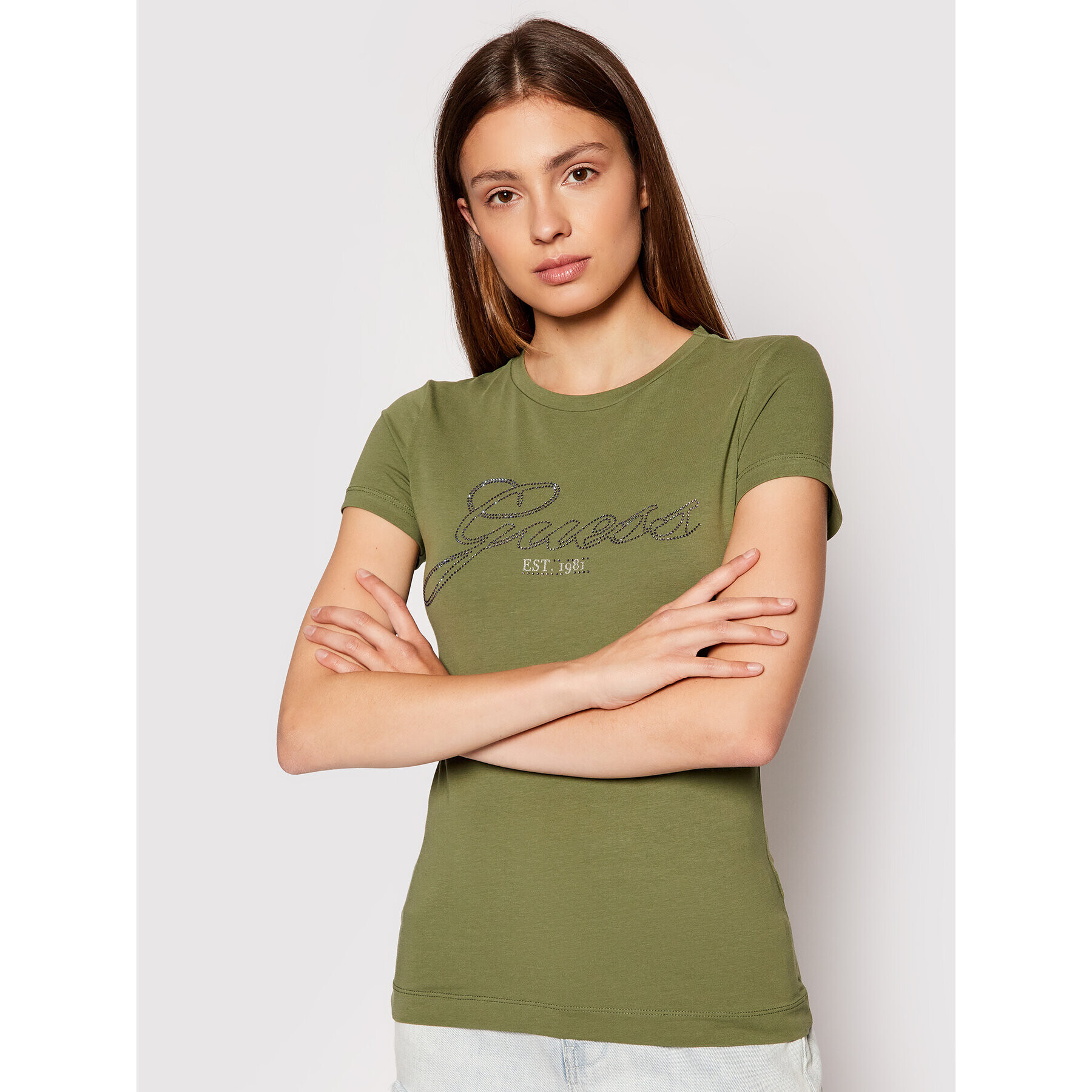 Guess T-Shirt Selina W1YI85 J1311 Zelená Slim Fit - Pepit.cz