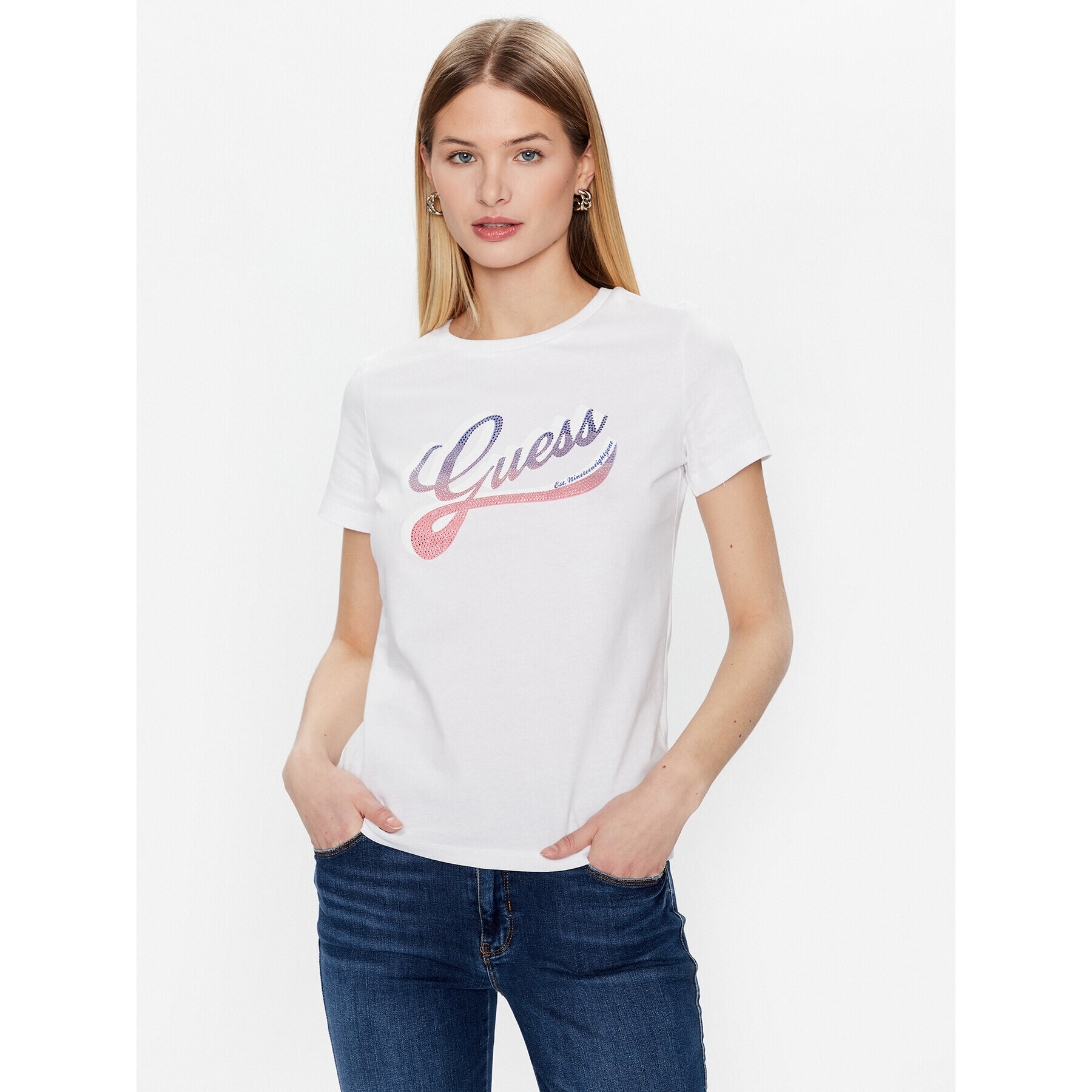 Guess T-Shirt Shaded Logo W3GI34 I3Z14 Bílá Regular Fit - Pepit.cz