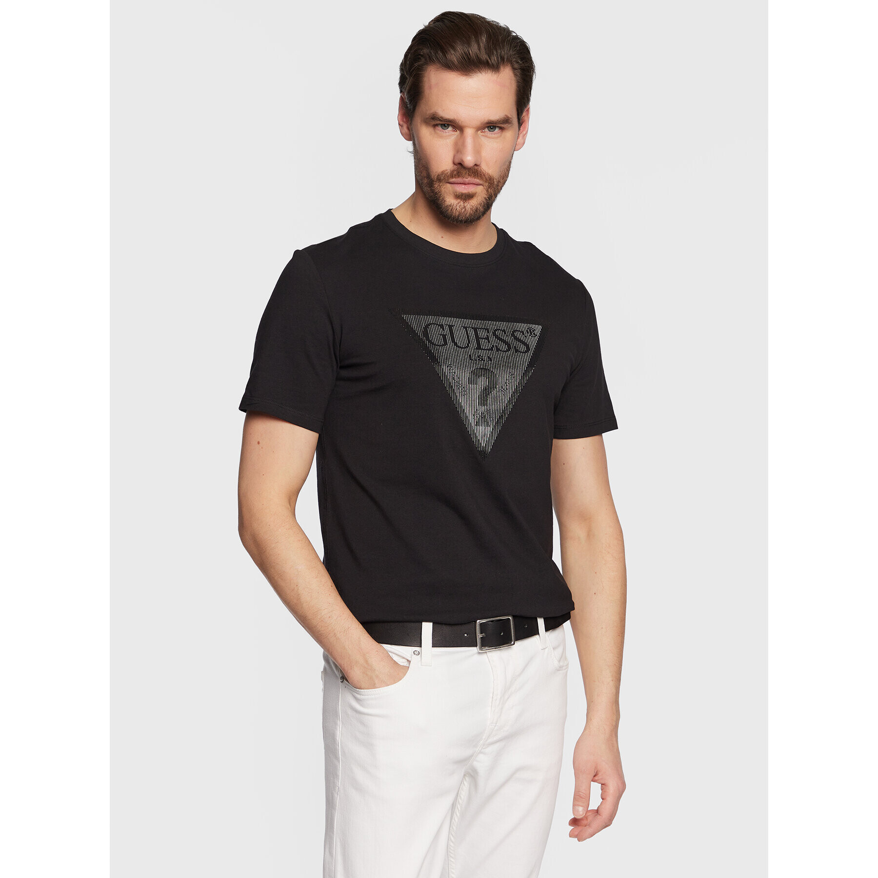 Guess T-Shirt Shiny Gel Triangle M3GI33 J1314 Černá Slim Fit - Pepit.cz