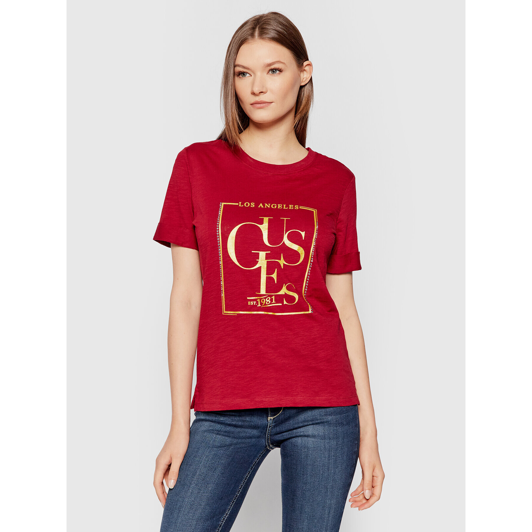 Guess T-Shirt Simonne W1YI0Q R8G00 Bordó Regular Fit - Pepit.cz