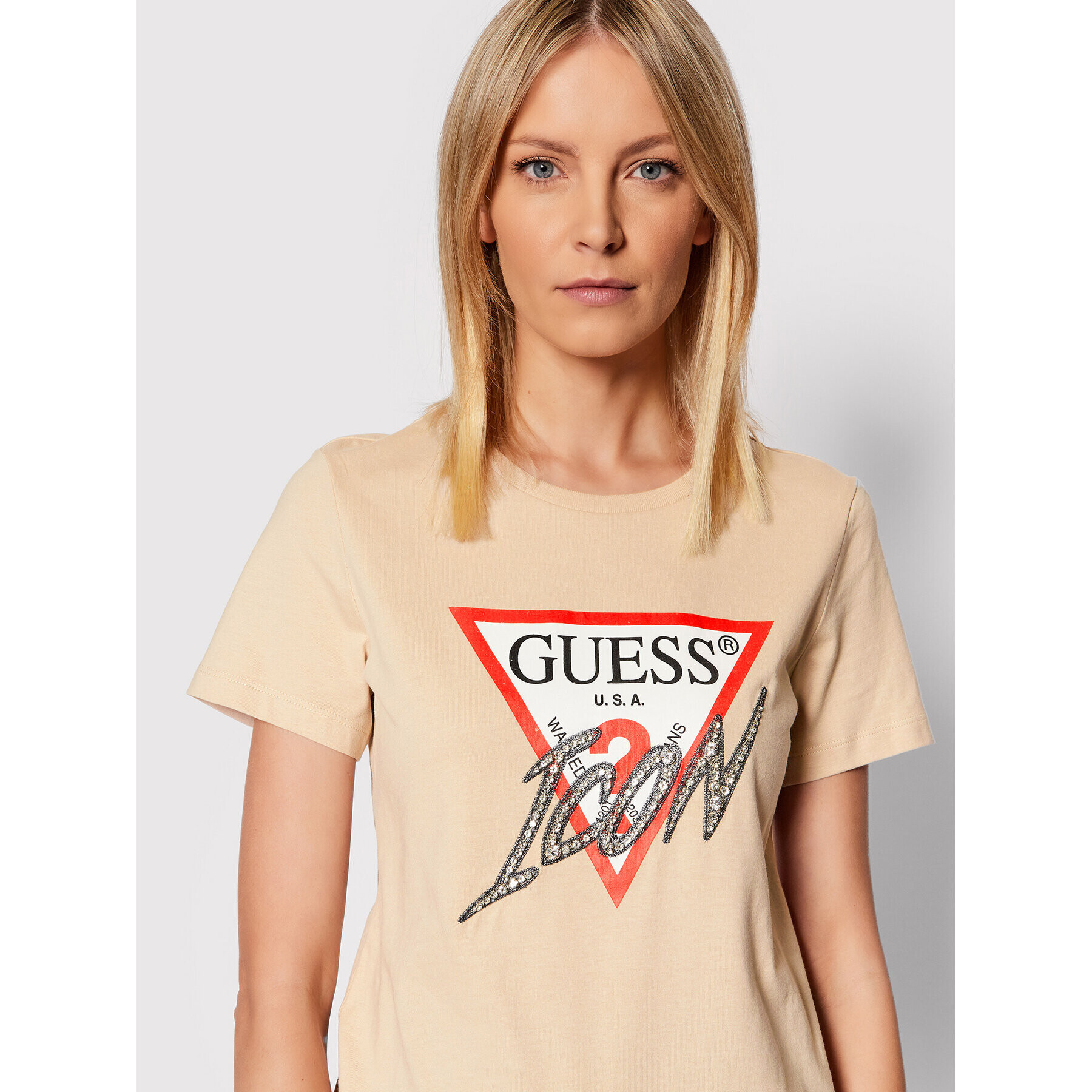 Guess T-Shirt Sparkle Icon W2RI07 I3Z11 Béžová Regular Fit - Pepit.cz