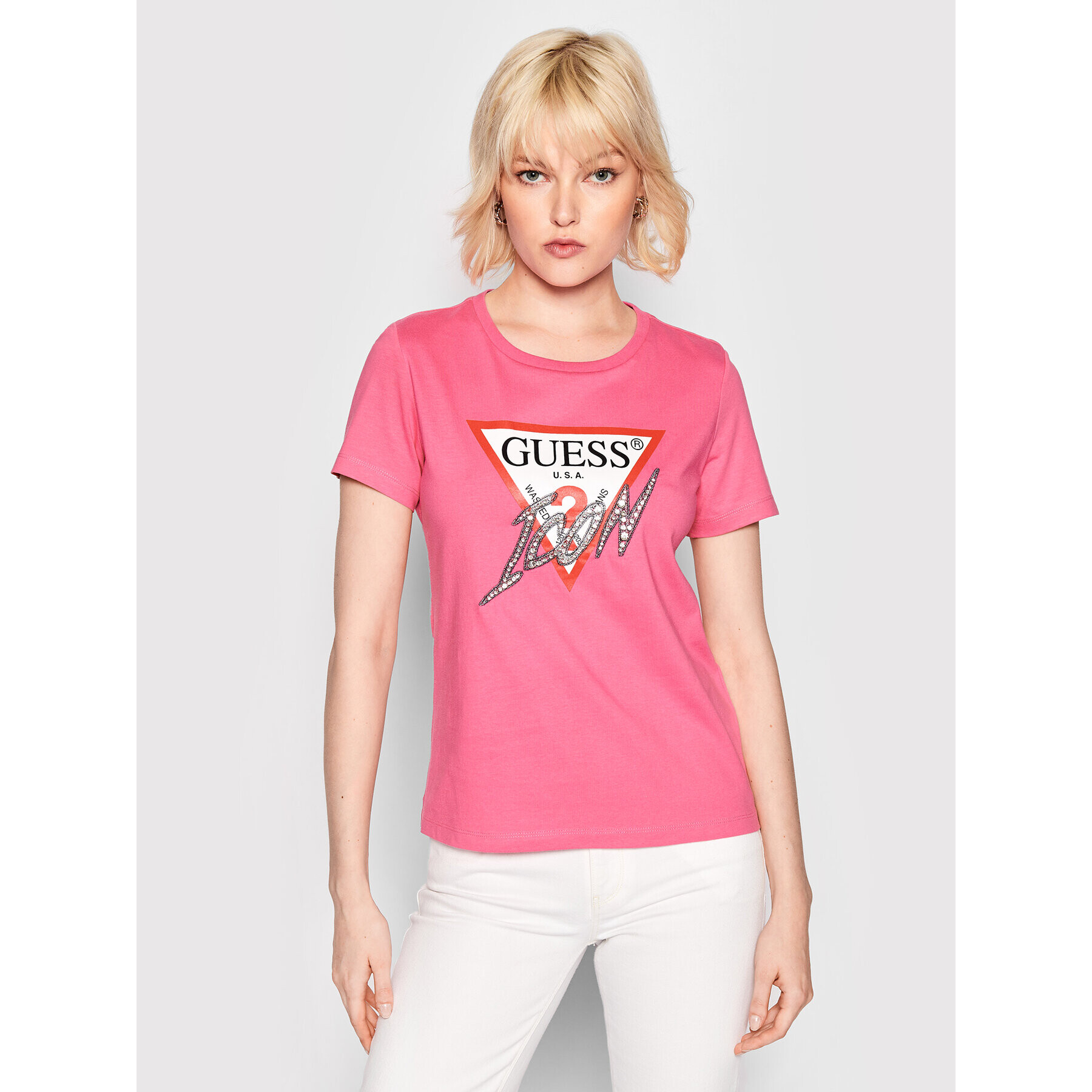 Guess T-Shirt Sparkle Icon W2RI07 I3Z11 Růžová Regular Fit - Pepit.cz