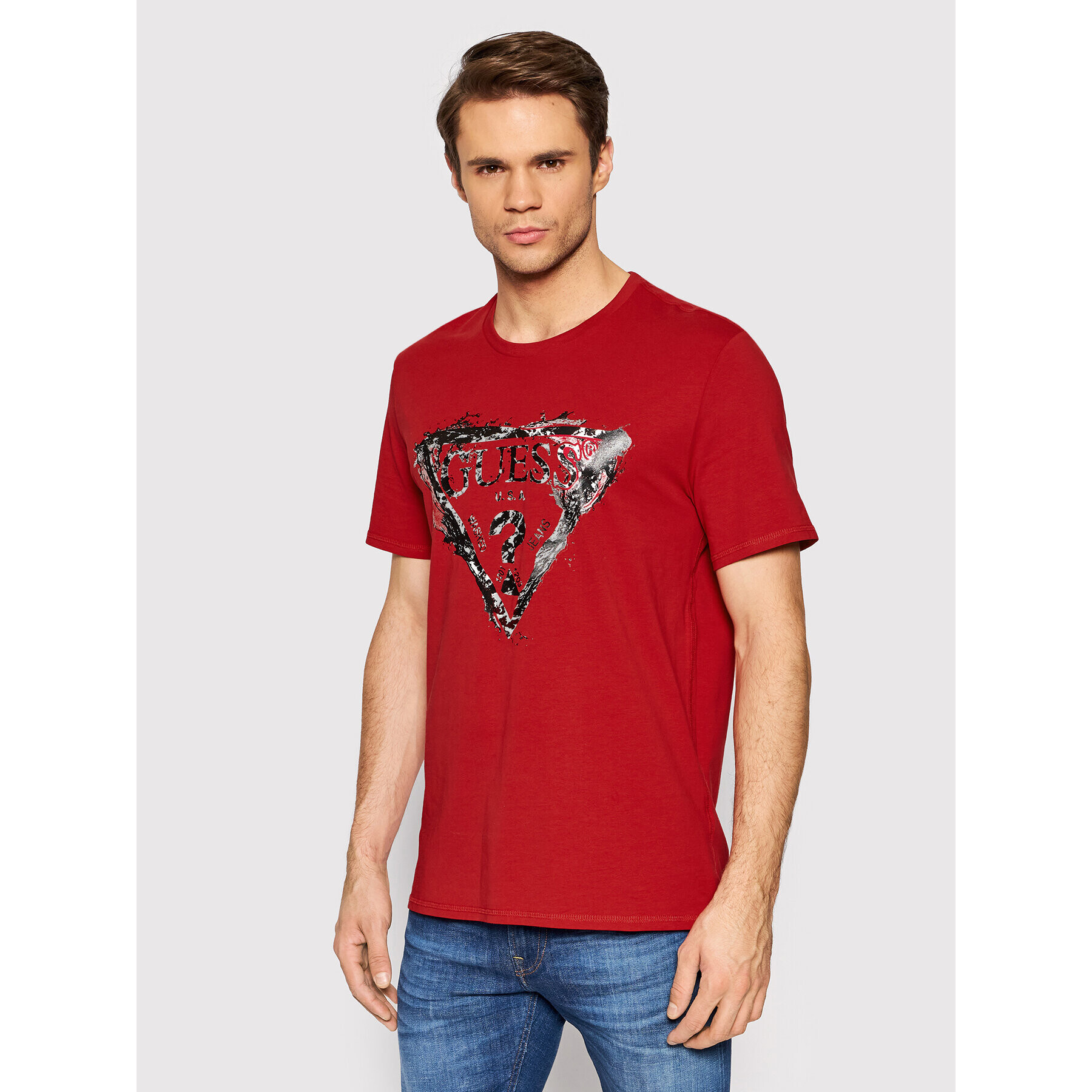 Guess T-Shirt Splash M2RI20 J1311 Červená Slim Fit - Pepit.cz