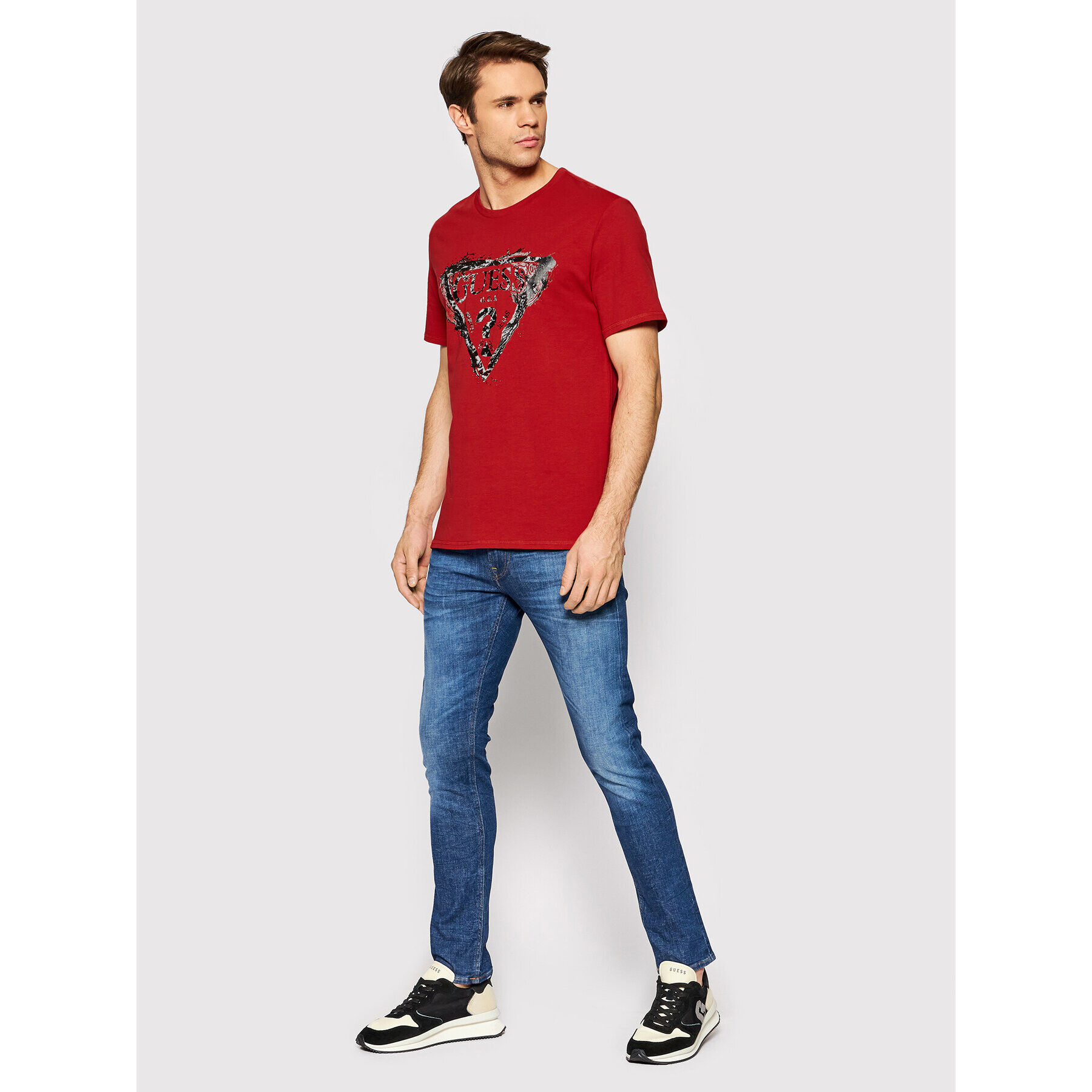 Guess T-Shirt Splash M2RI20 J1311 Červená Slim Fit - Pepit.cz