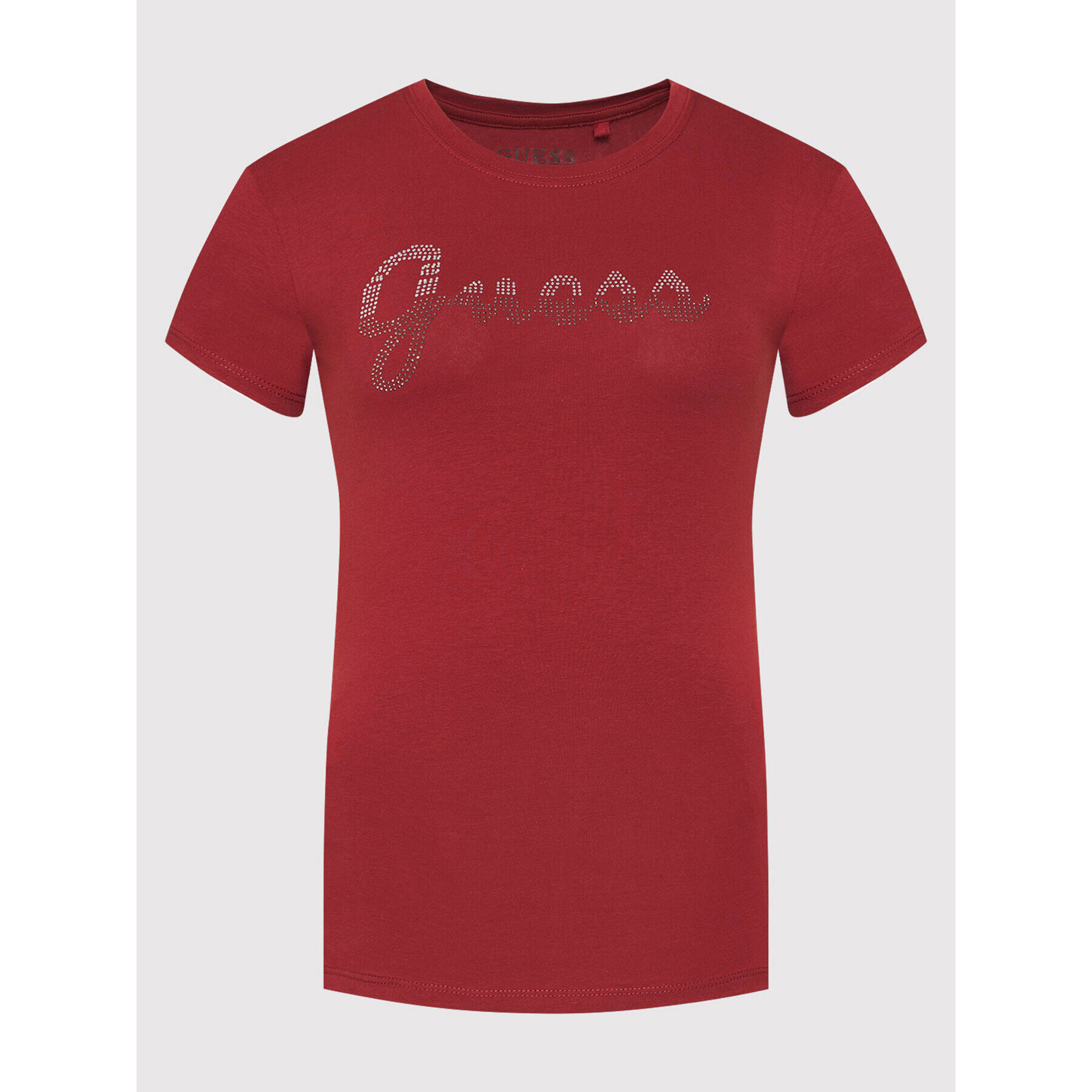 Guess T-Shirt Split Script Logo W1BI22 KAKZ1 Bordó Slim Fit - Pepit.cz