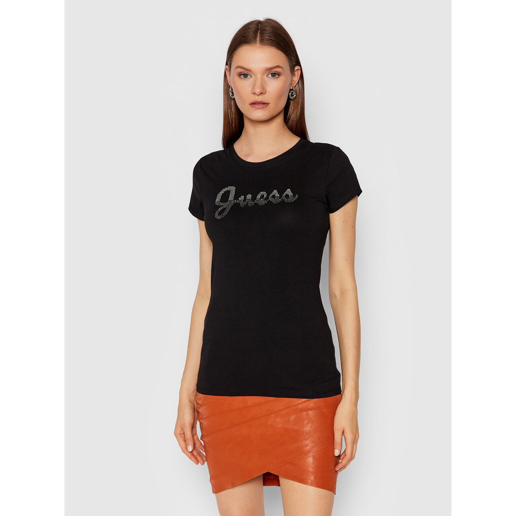 Guess T-Shirt Split Script Logo W1BI22 KAKZ1 Černá Slim Fit - Pepit.cz