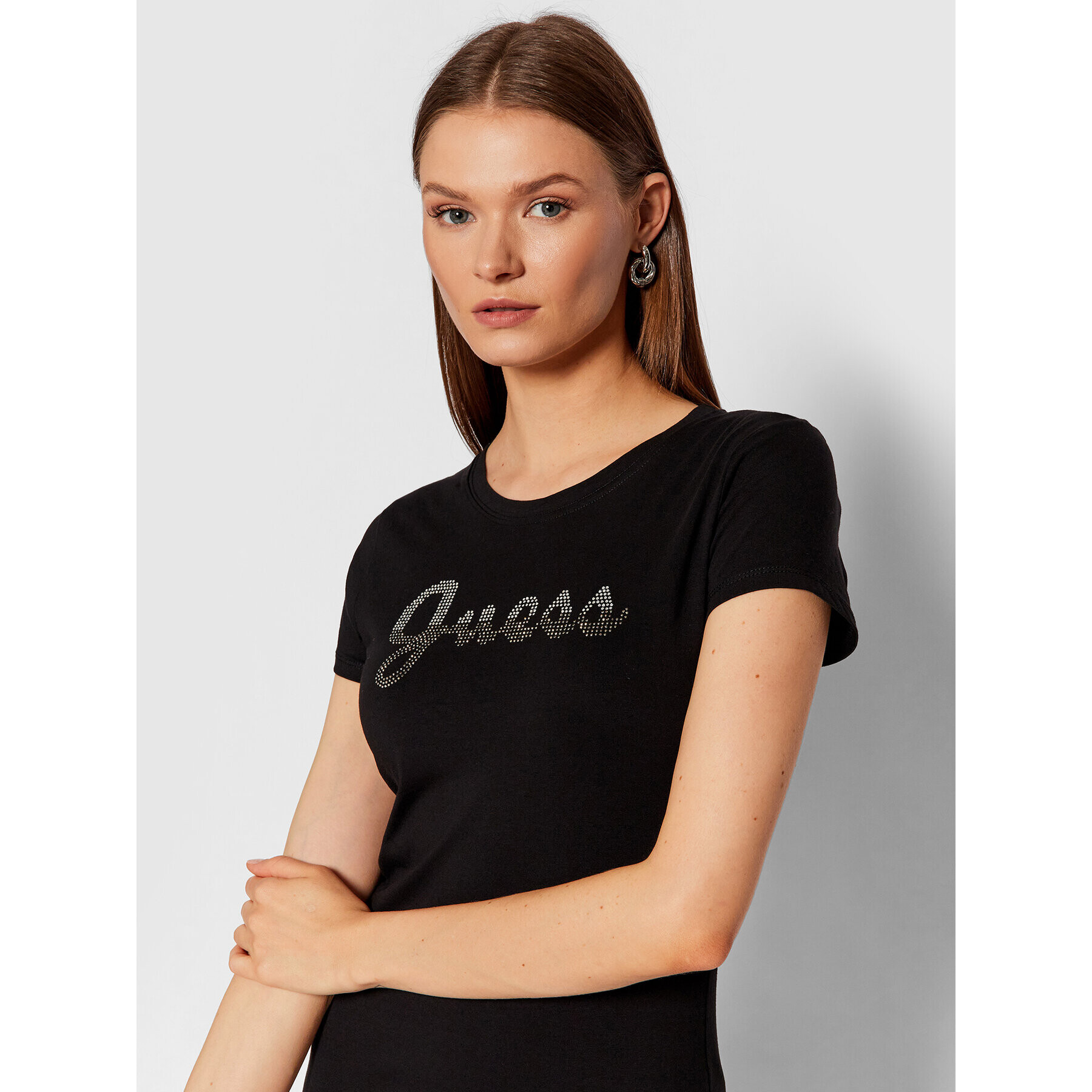 Guess T-Shirt Split Script Logo W1BI22 KAKZ1 Černá Slim Fit - Pepit.cz