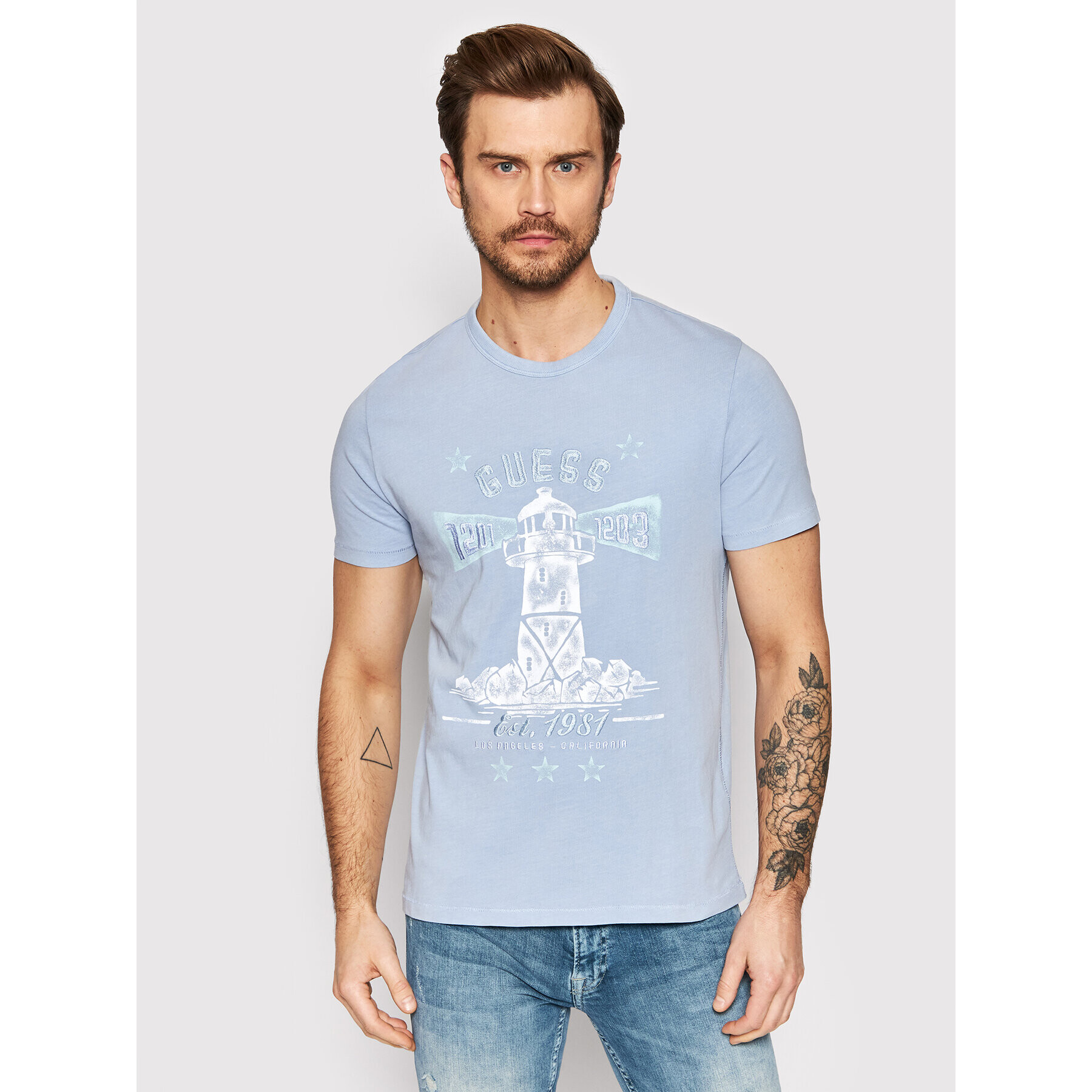 Guess T-Shirt Thewat M2GI15 K8FQ0 Modrá Slim Fit - Pepit.cz