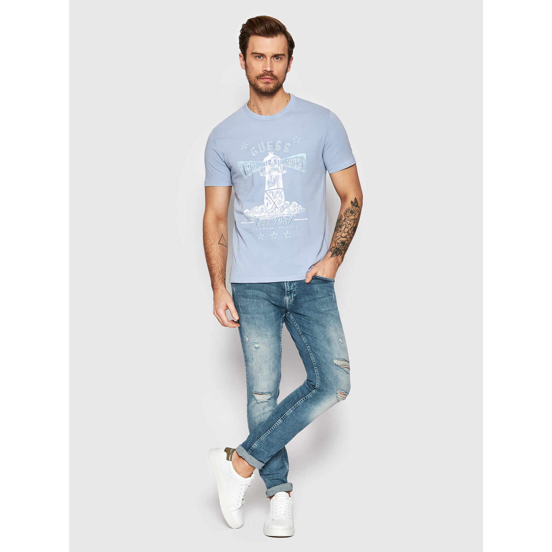 Guess T-Shirt Thewat M2GI15 K8FQ0 Modrá Slim Fit - Pepit.cz