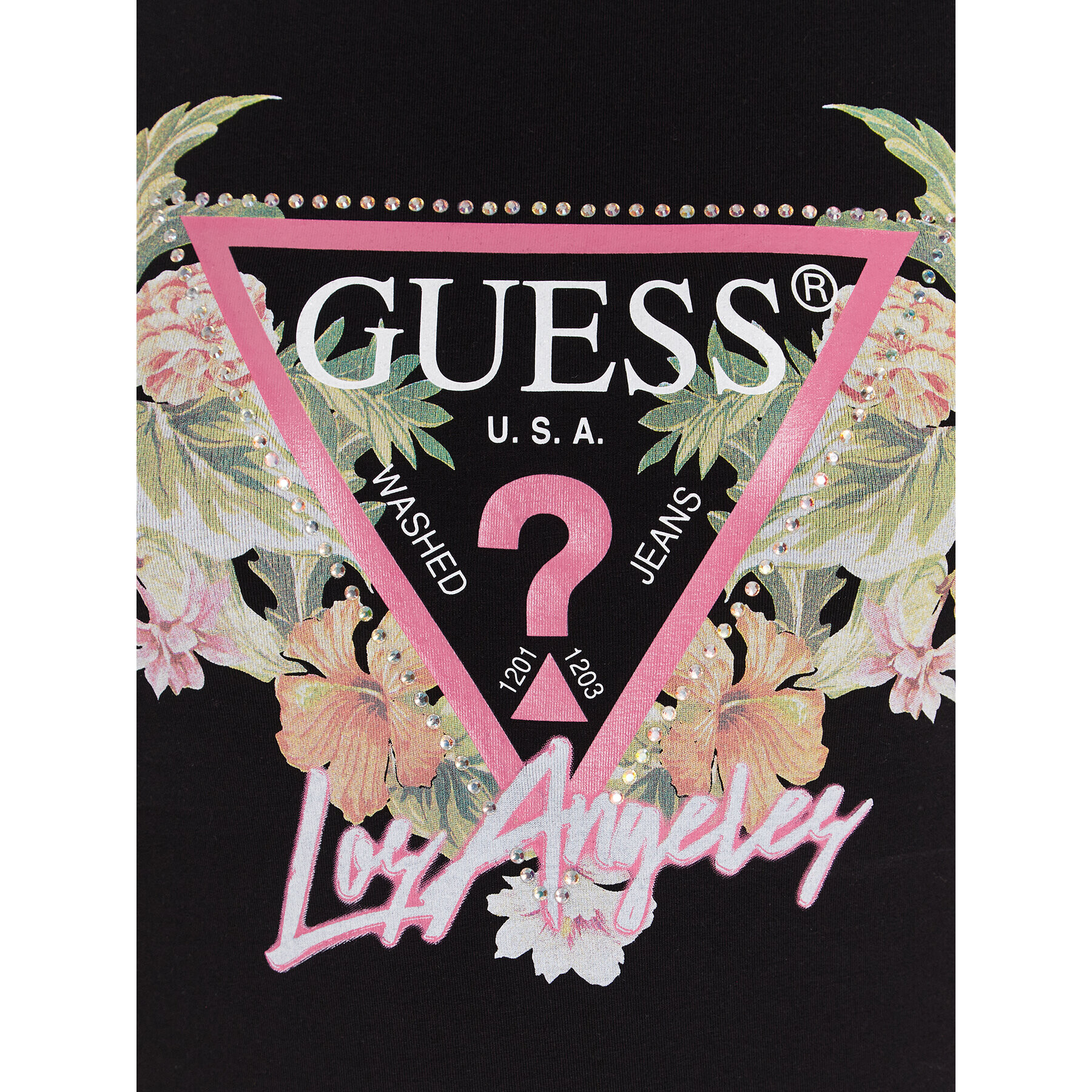 Guess T-Shirt Traingle Flowers W3GI41 J1314 Černá Slim Fit - Pepit.cz