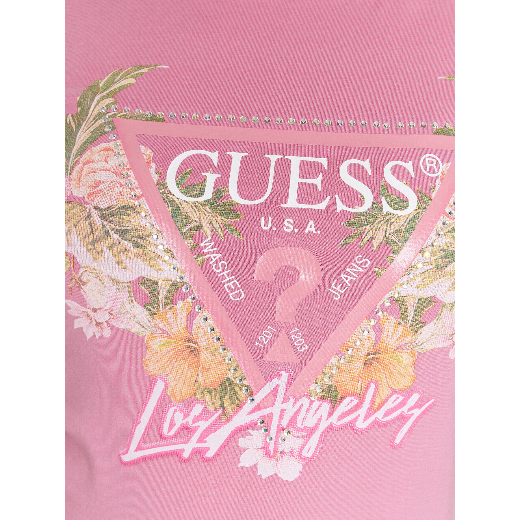 Guess T-Shirt Traingle Flowers W3GI41 J1314 Růžová Slim Fit - Pepit.cz