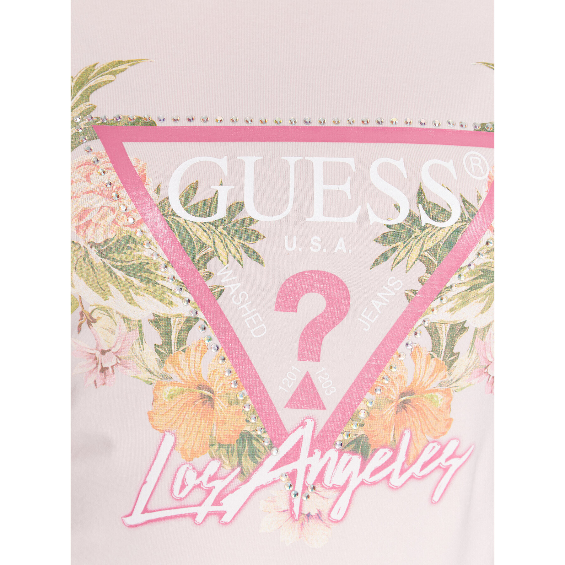 Guess T-Shirt Triangle Flowers W3GI41 J1314 Růžová Slim Fit - Pepit.cz