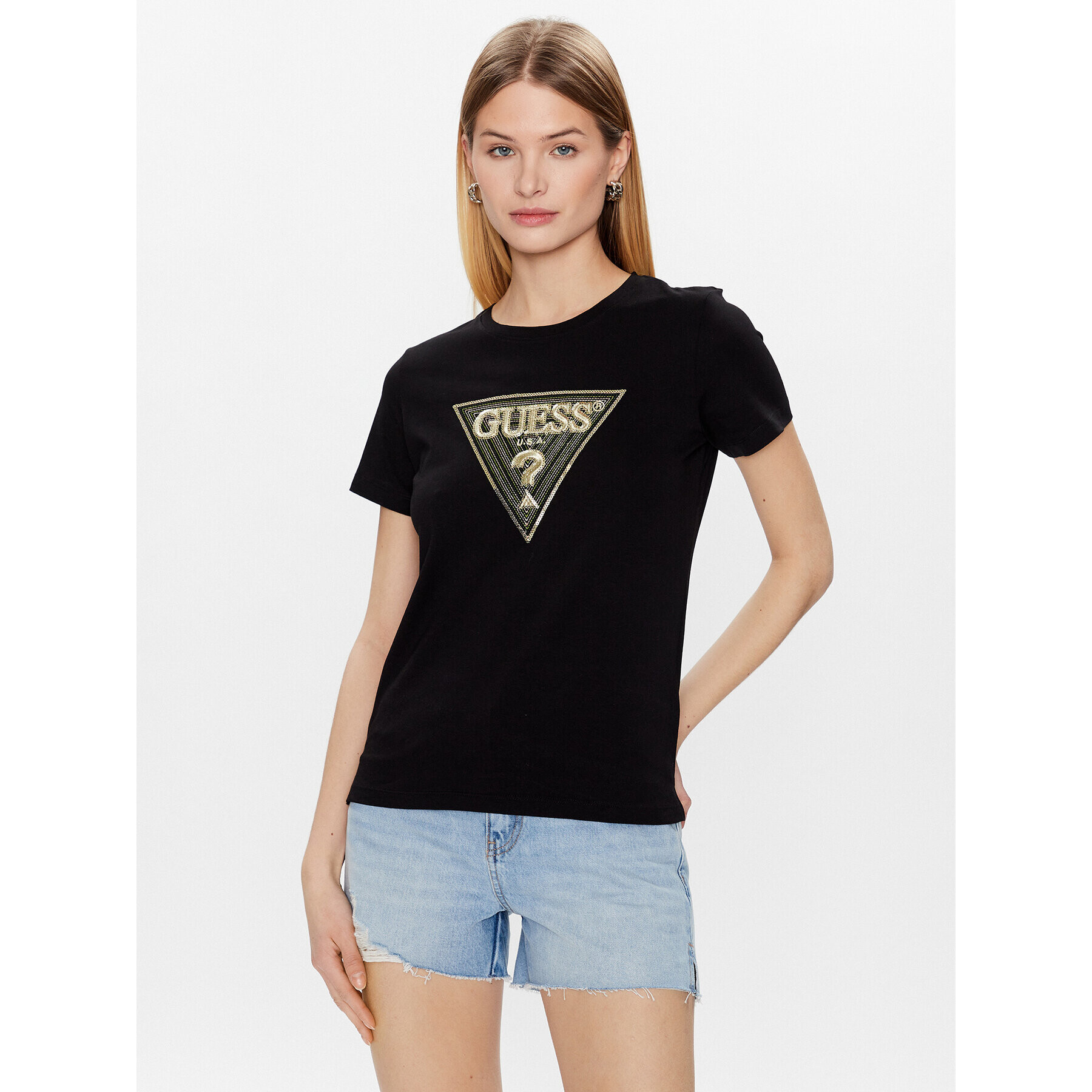 Guess T-Shirt Triangle W3GI61 K6YW1 Černá Slim Fit - Pepit.cz