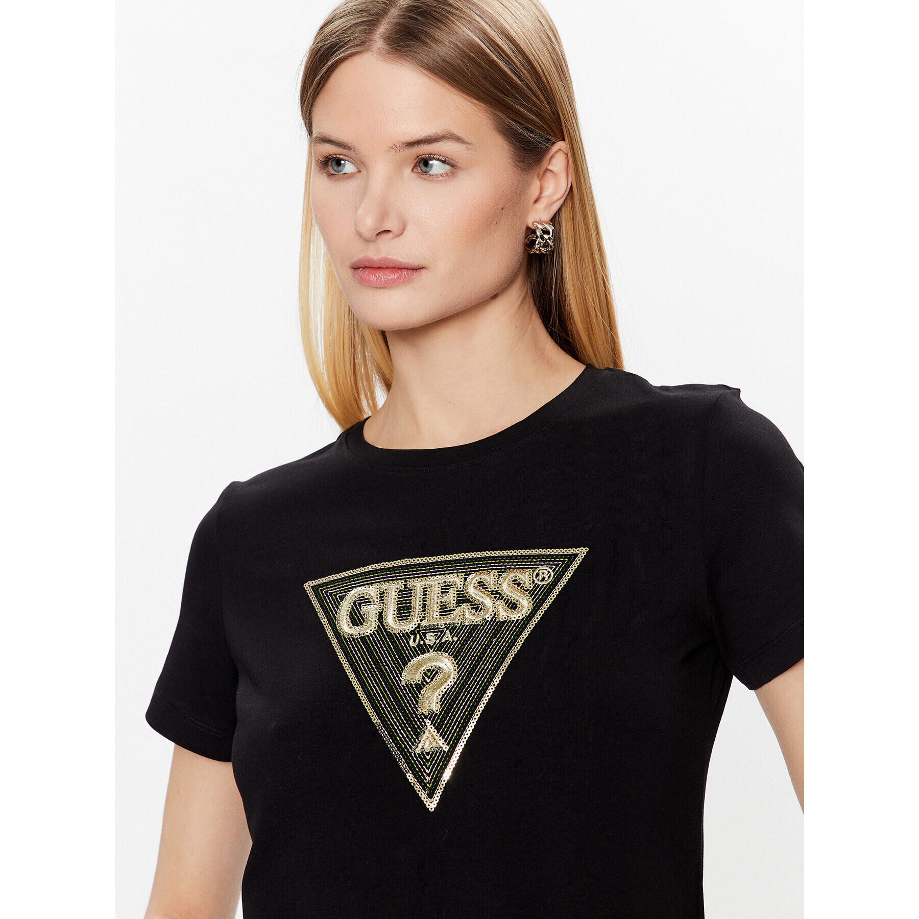 Guess T-Shirt Triangle W3GI61 K6YW1 Černá Slim Fit - Pepit.cz