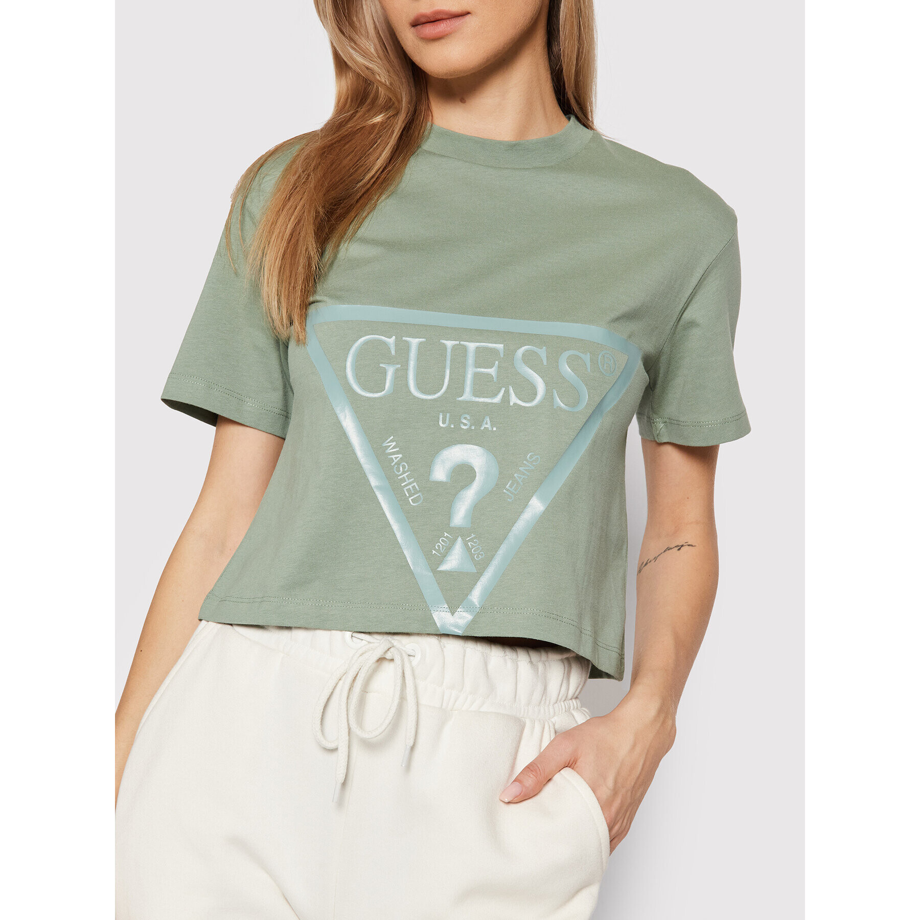 Guess T-Shirt V2RI00 K8HM0 Zelená Relaxed Fit - Pepit.cz