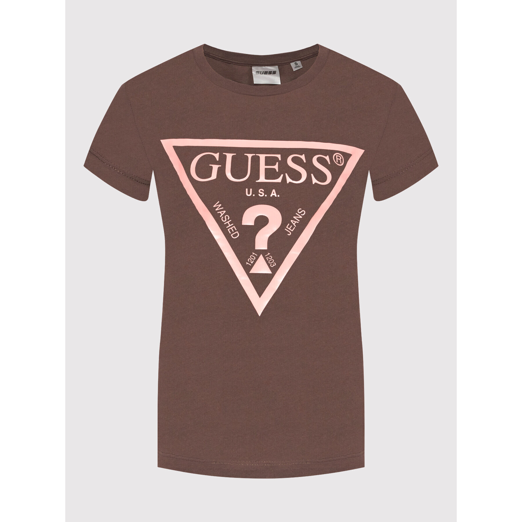 Guess T-Shirt V2RI13 K8HM0 Hnědá Regular Fit - Pepit.cz